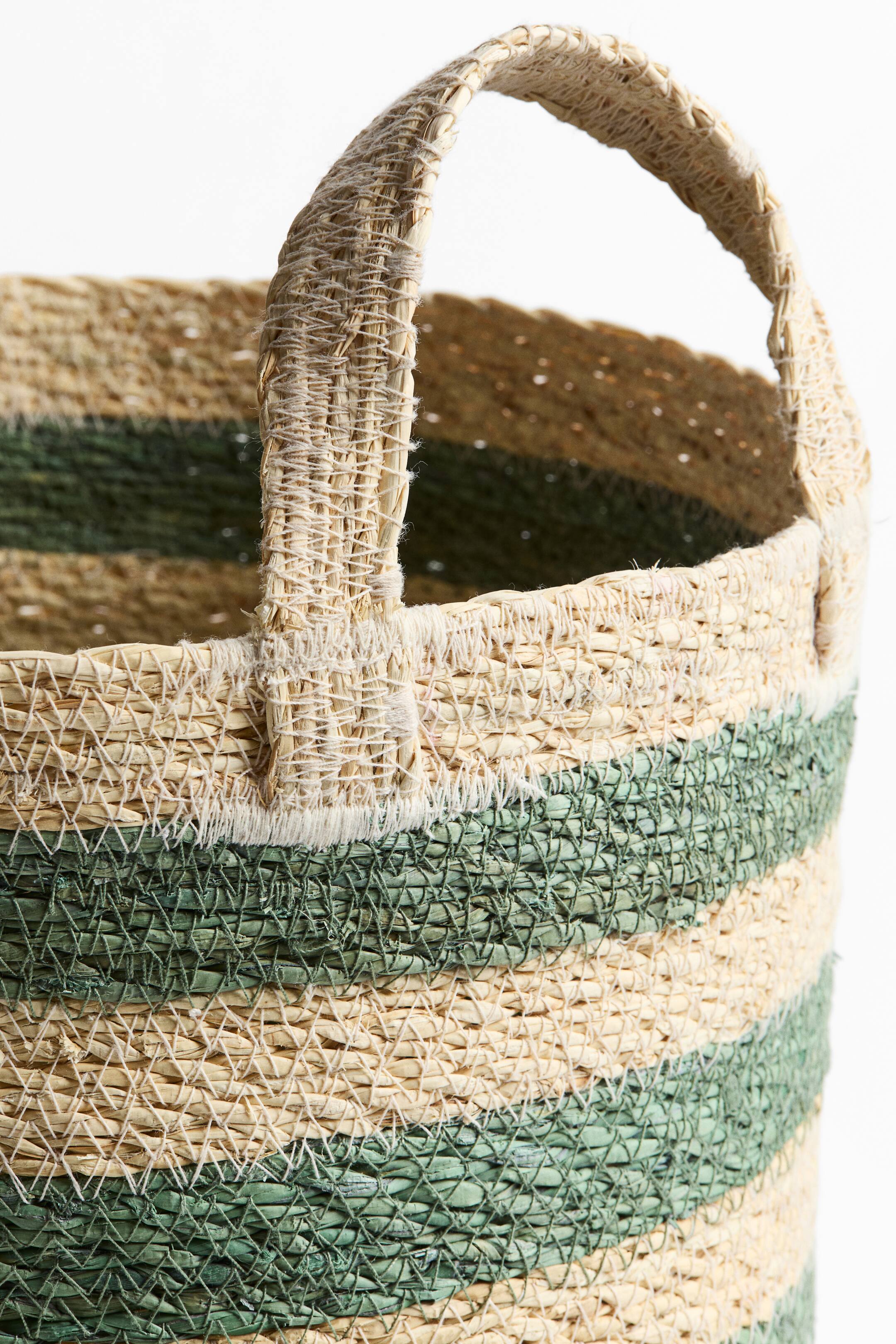 View larger image: Seagrass storage basket - Beige/Dusty green striped - Home All | H&M 1