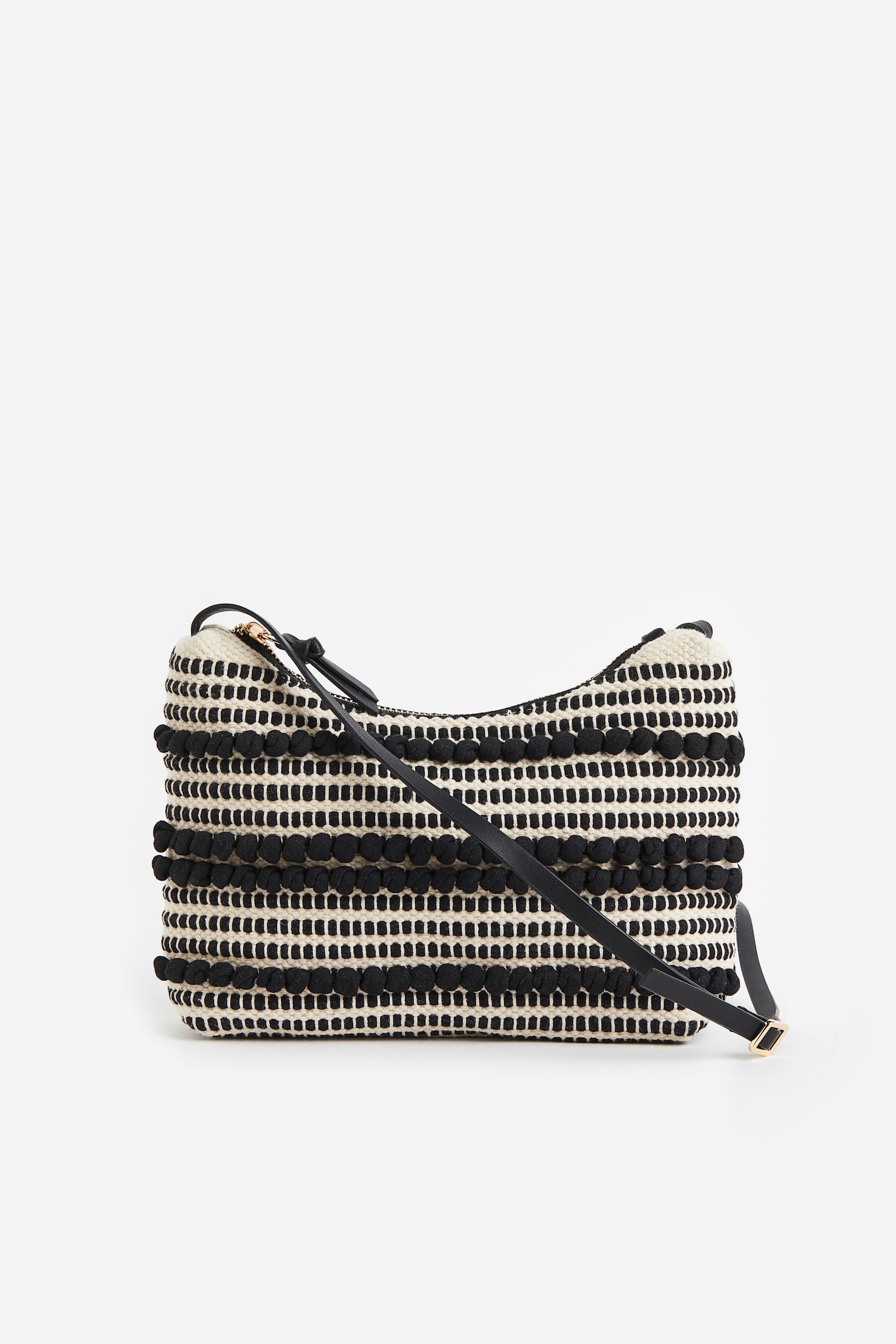 Textured Weave Shoulder Bag - Black/Stripe - 1