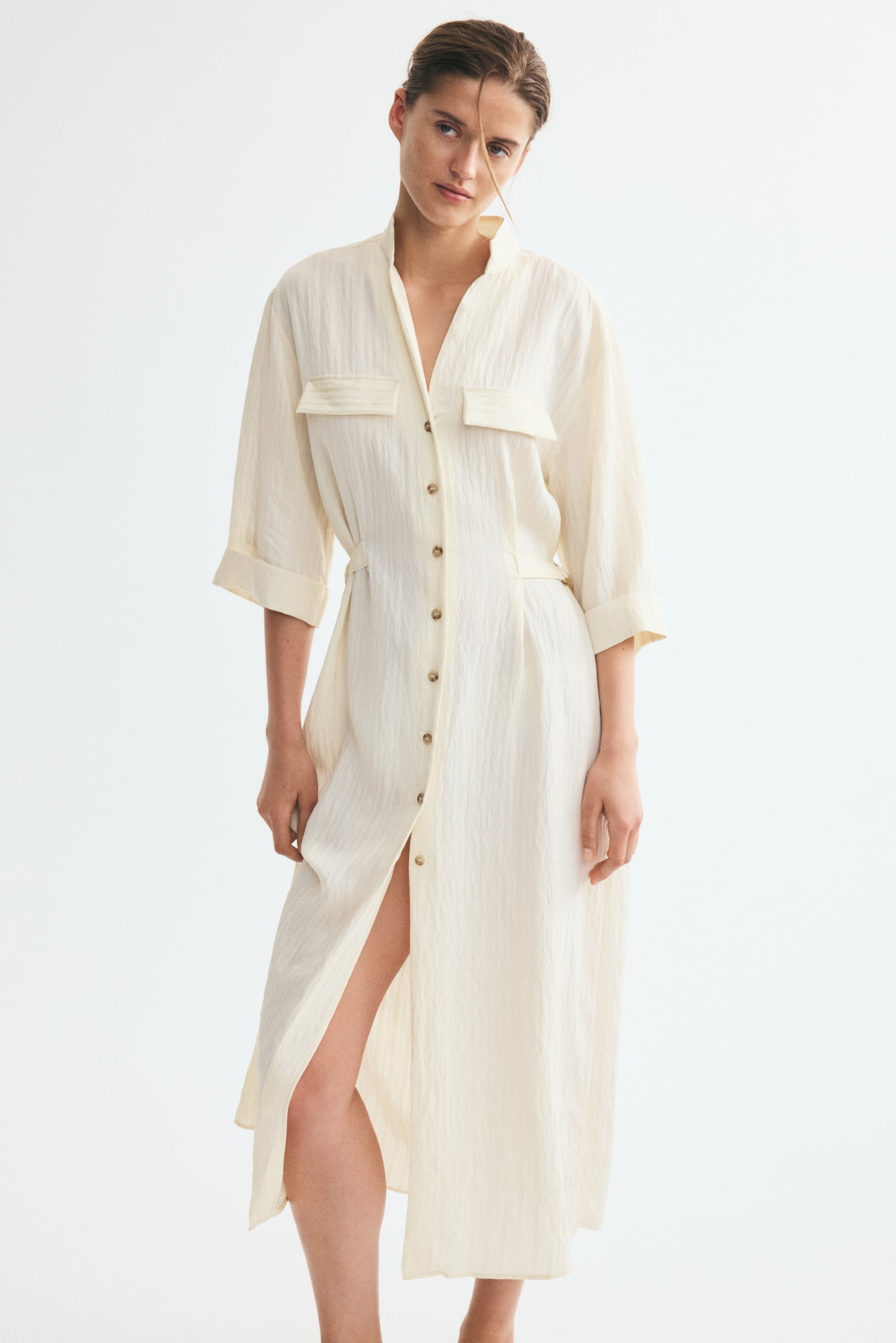 Waisted shirt dress - Cream/Beige - 1