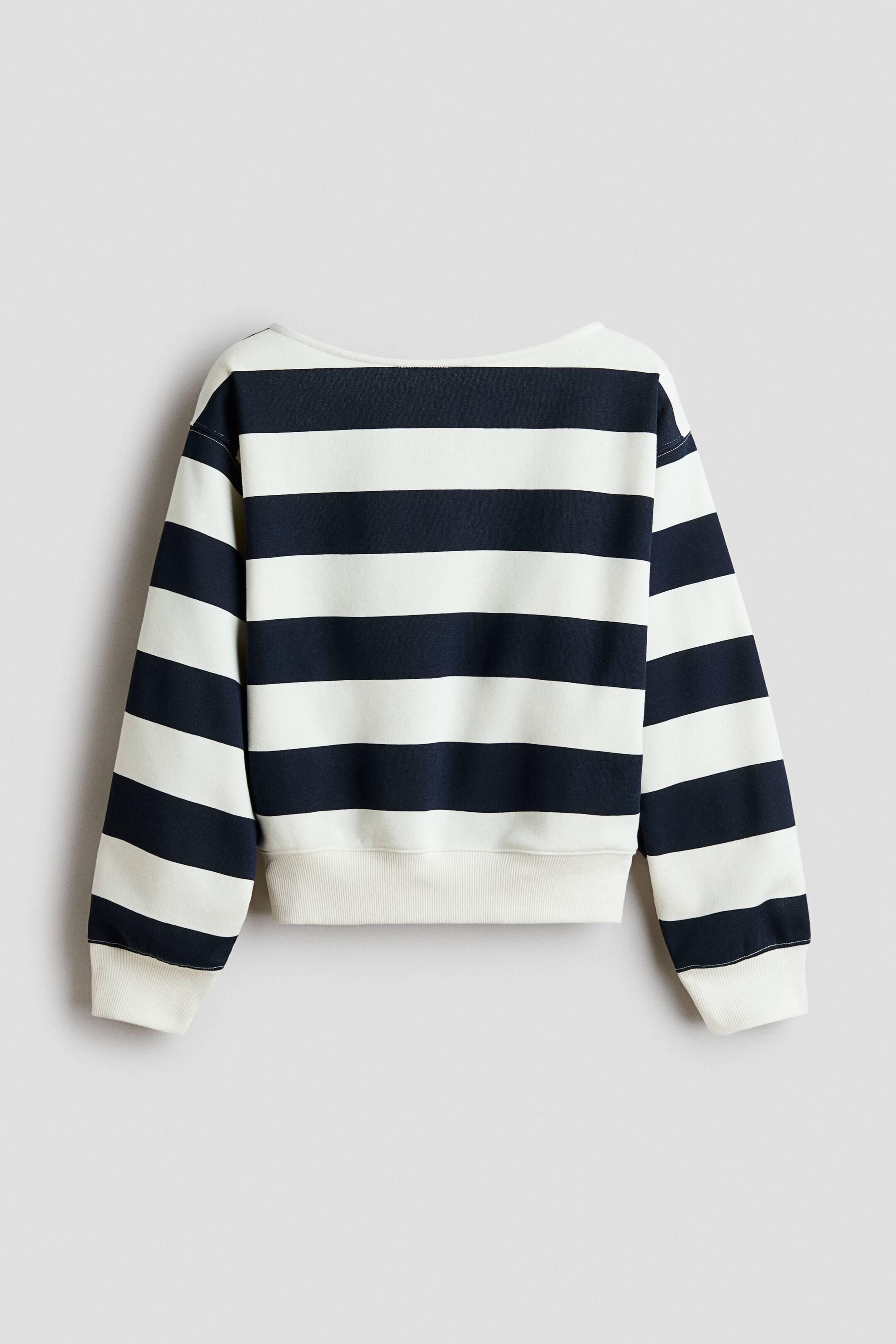 View larger image: Boat-neck brushed-inside sweatshirt - Ivory/Navy blue striped - Kids | H&M 1