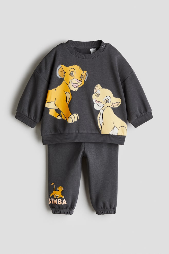 2-Piece Printed Sweatsuit - Dark gray/The Lion King/Light beige/Mickey Mouse/Navy blue/Paddington Bear - 1