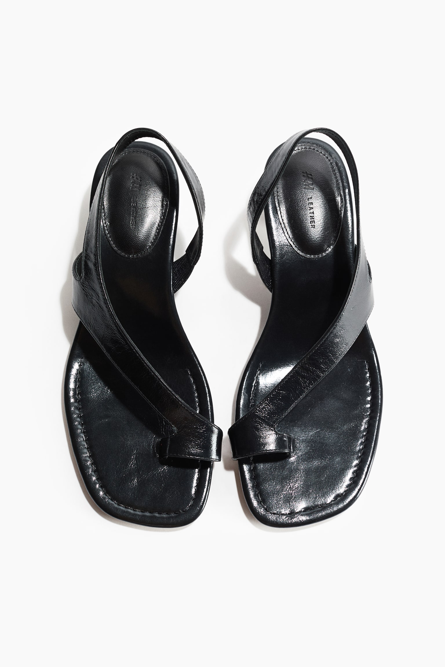 Kitten-heeled leather sandals - Black - 3