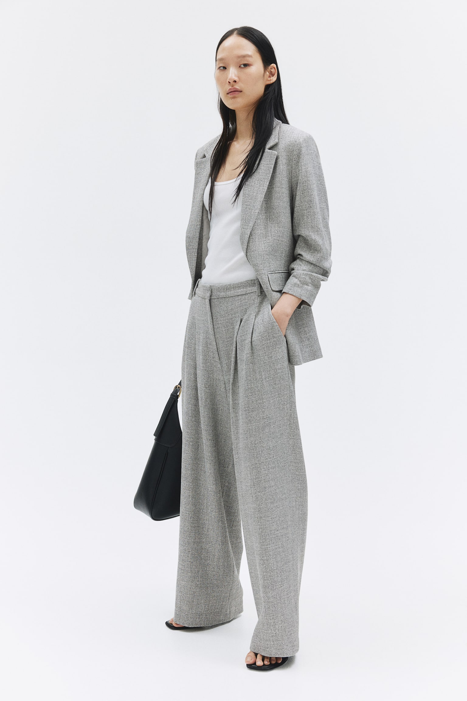 Wide trousers - Grey marl/Black/Greige/Grey/Herringbone-patterned/Dark grey/Black marl - 1