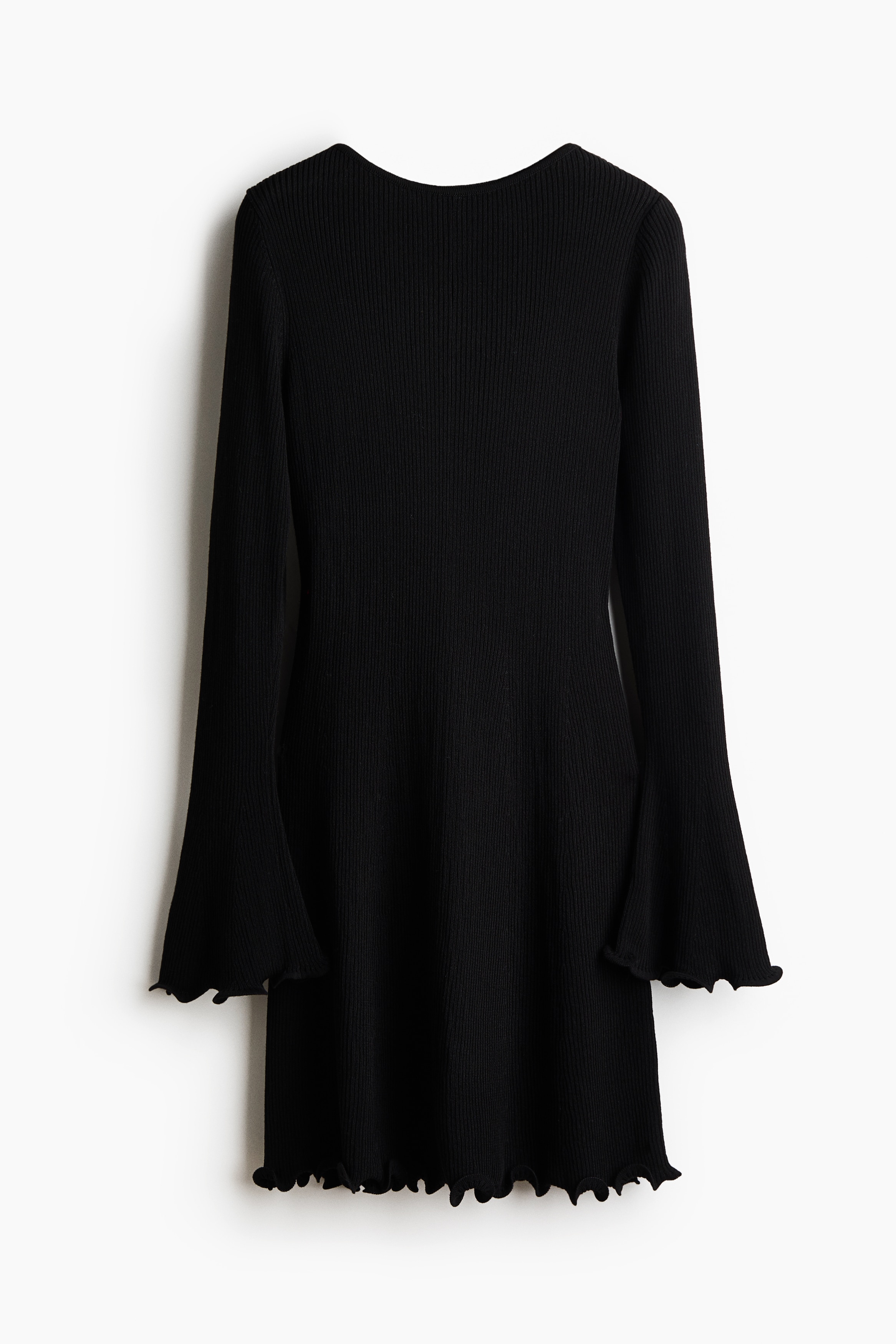 Trumpet-Sleeved Rib-Knit Dress