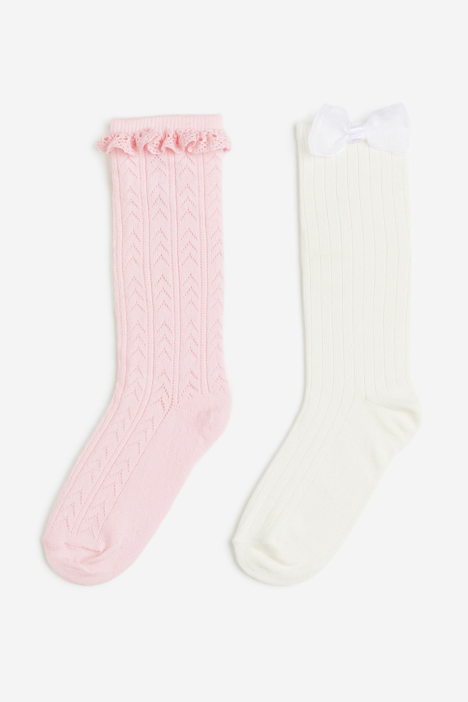 2-pack pointelle knee socks - Light pink/White