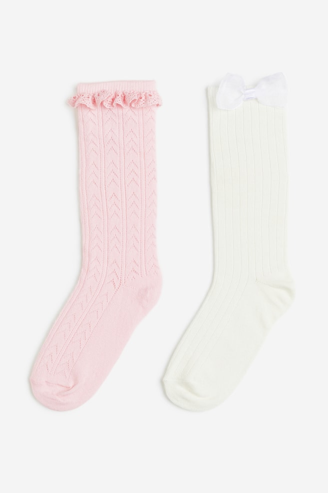 2-pack pointelle knee socks - Light pink/White - 1