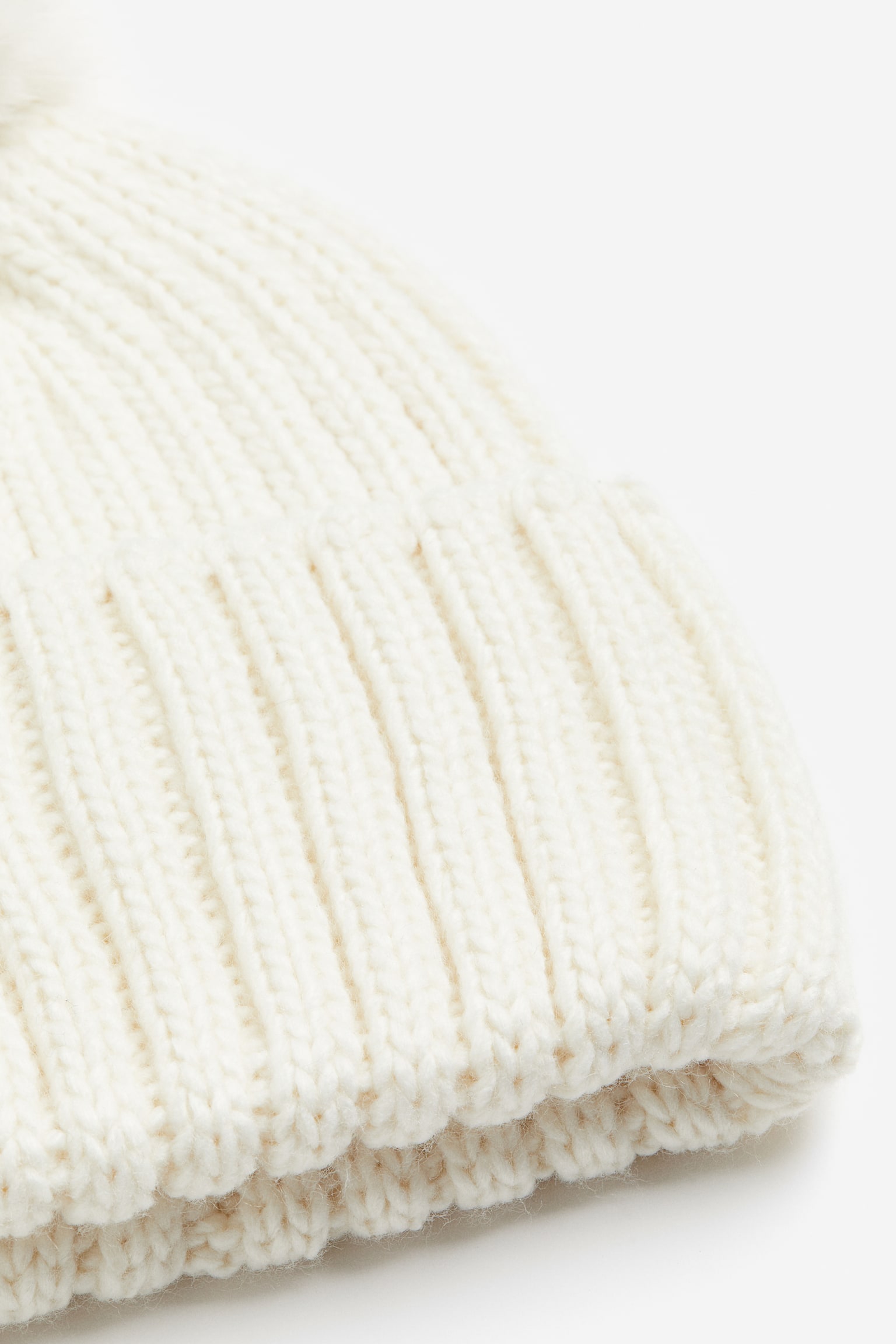 Rib-knit pompom beanie - Cream/Black/Dark grey - 2