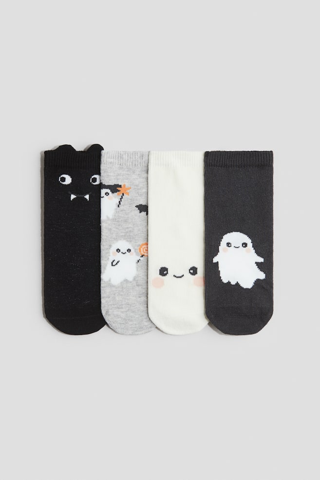 Lot de 4 paires de chaussettes - Noir/Halloween/Rouge/renne/Rouge/renne/Vert/beige/blanc/Crème/nounours/Bleu/voitures/Rose clair/cerises - 1