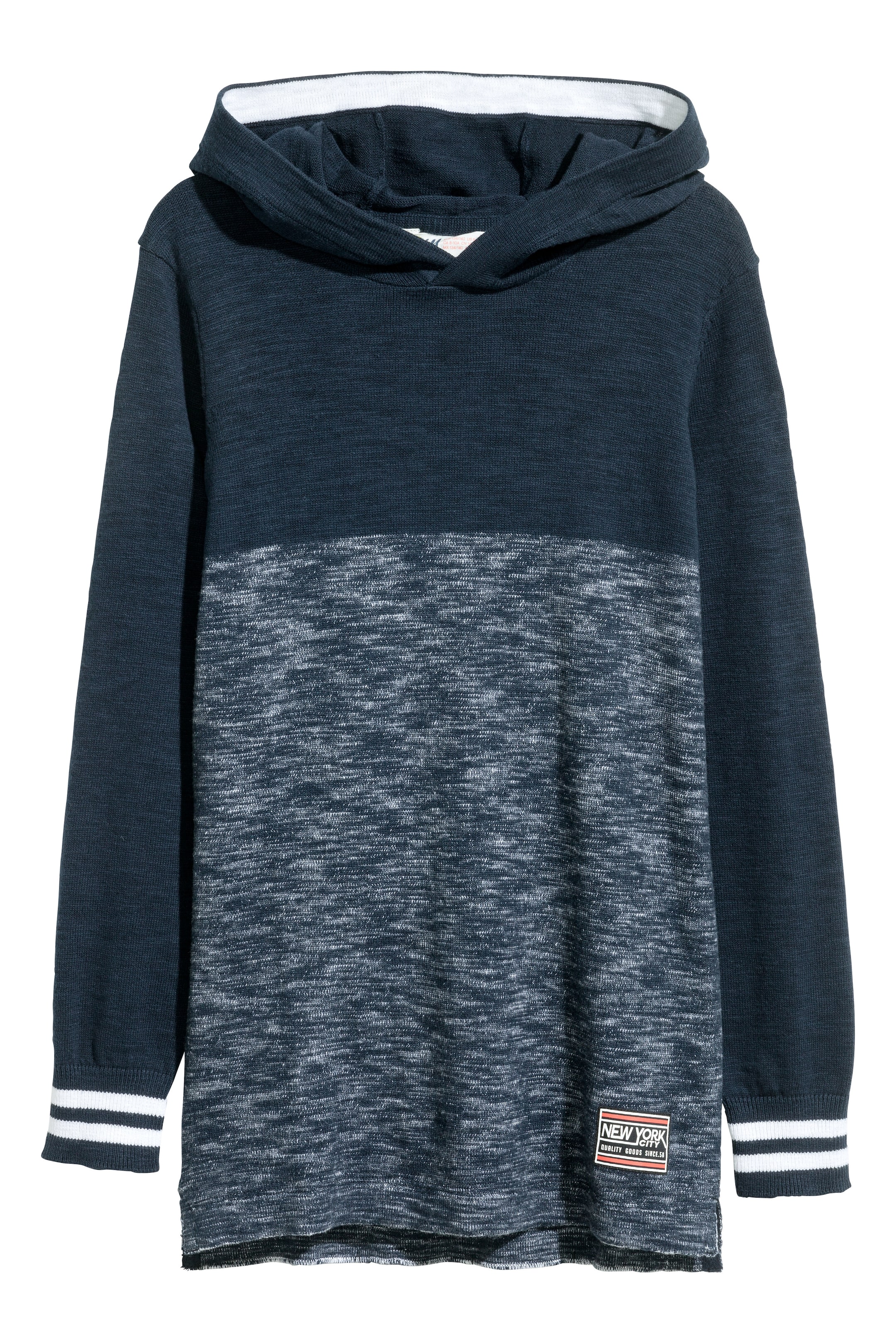 View larger image: Fine-knit hooded top - Dark blue marl - Kids | H&M GB 1