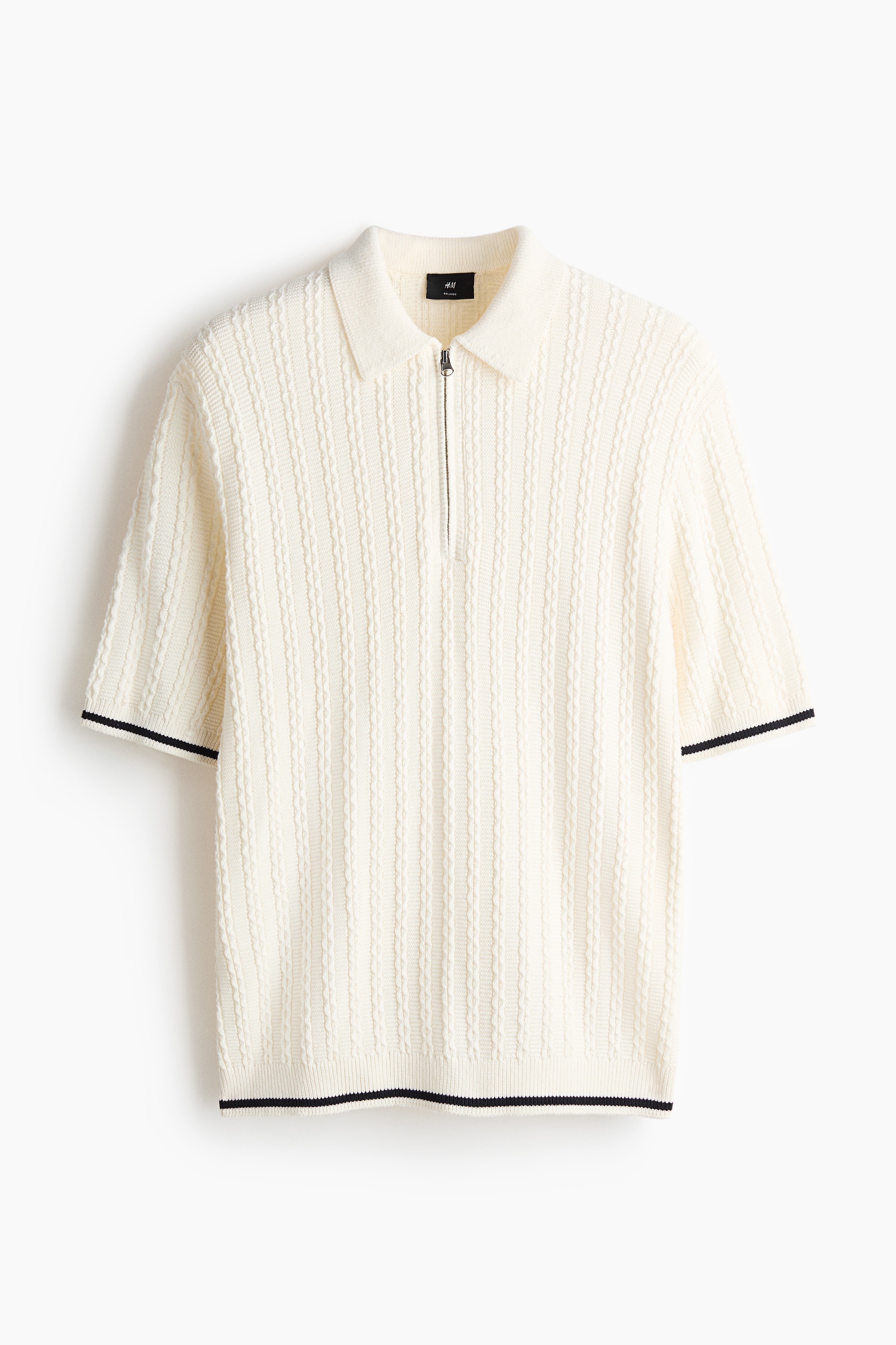 Áo polo cổ kéo khoá Relaxed Fit - Màu kem/Màu xám/Màu xanh tím than