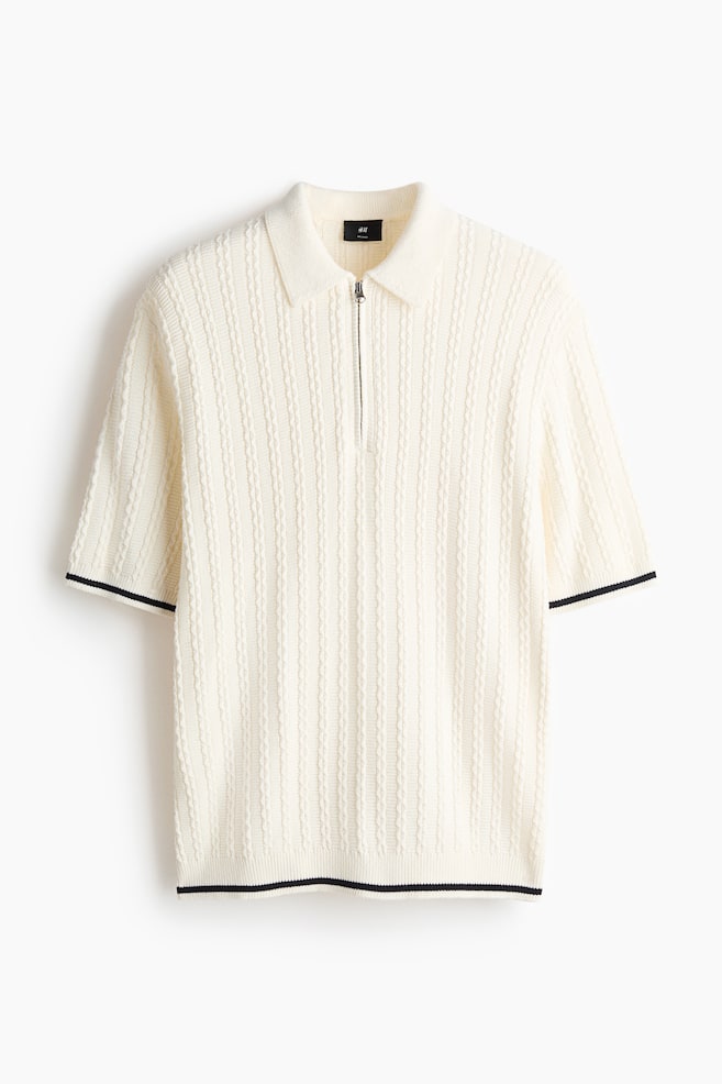 Relaxed-Fit Half-Zip Polo Shirt - Cream/Gray/Navy blue - 1