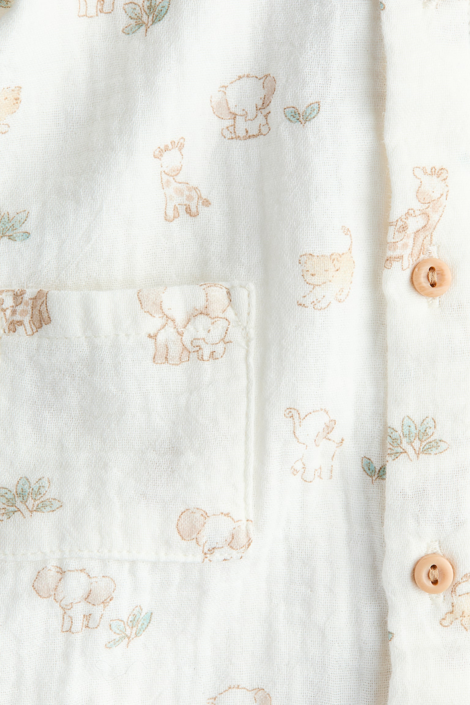 Cotton muslin romper suit - White/Animals/Cream/Light turquoise - 4