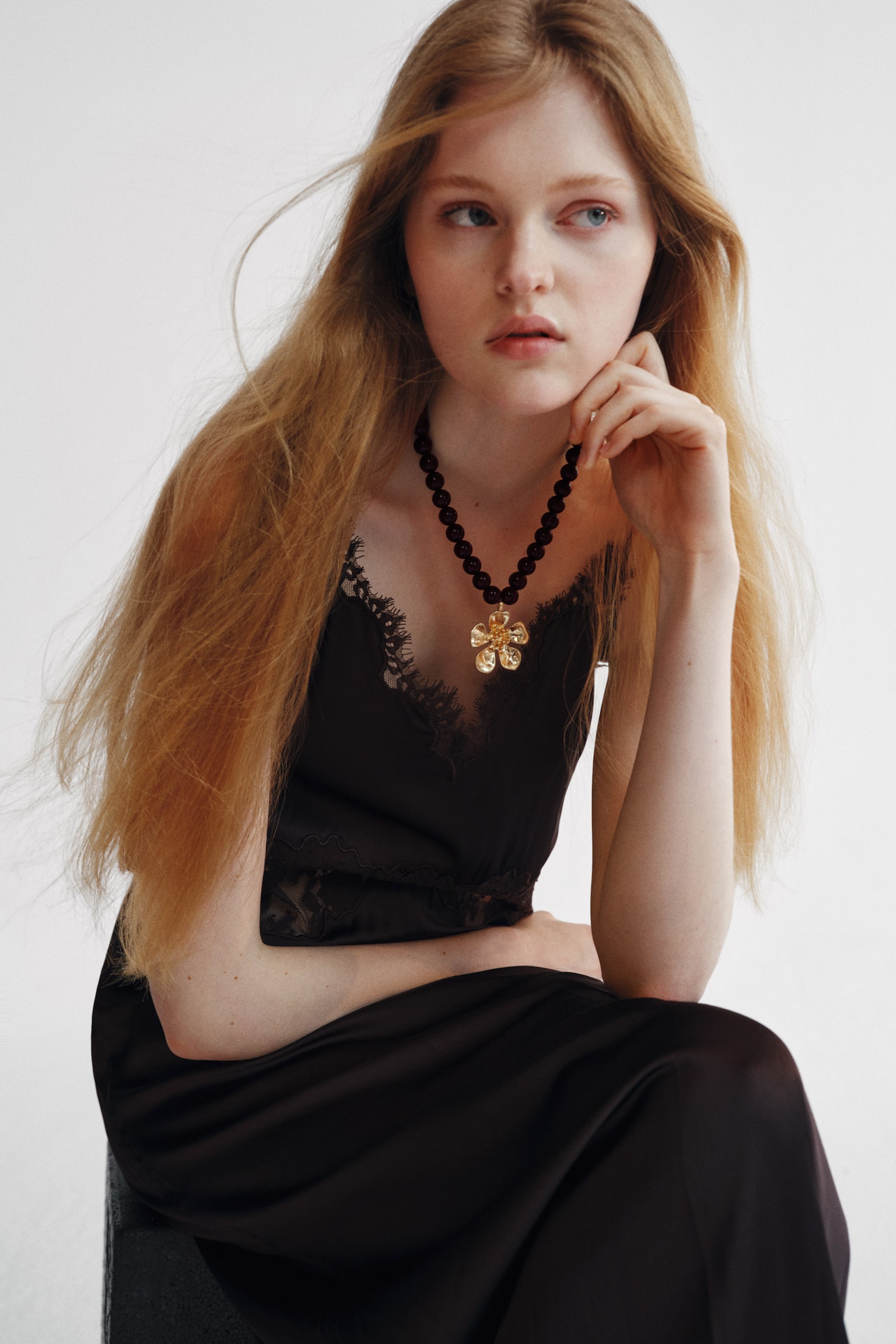 Collier de perles de fantaisie avec pendentif - Brun foncé/doré - 3