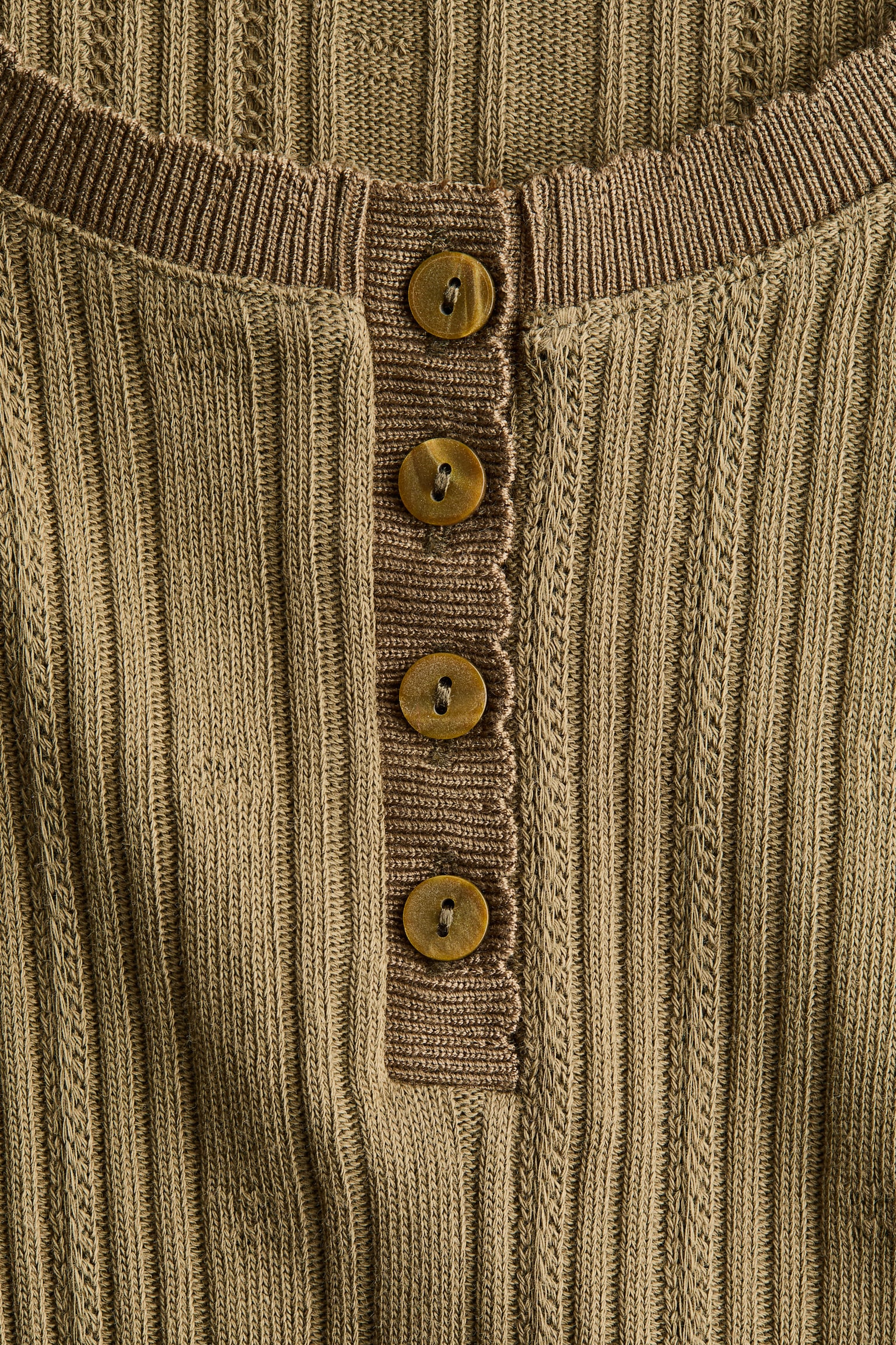 Pointelle-knit cotton top - Vert kaki/Blanc - 4