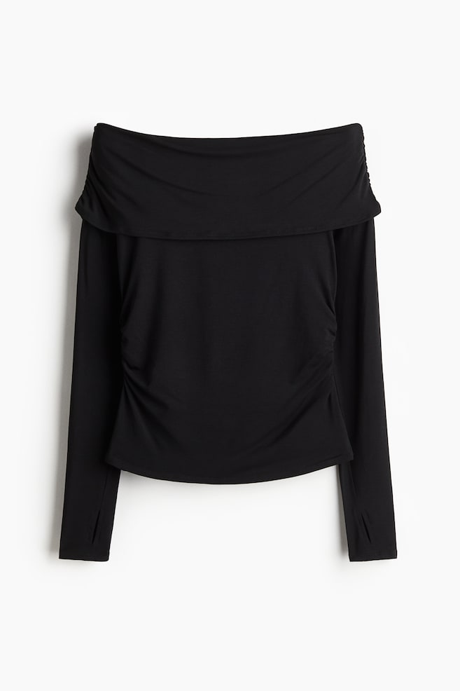 Off-the-shoulder sports top - Black/Ivory - 1