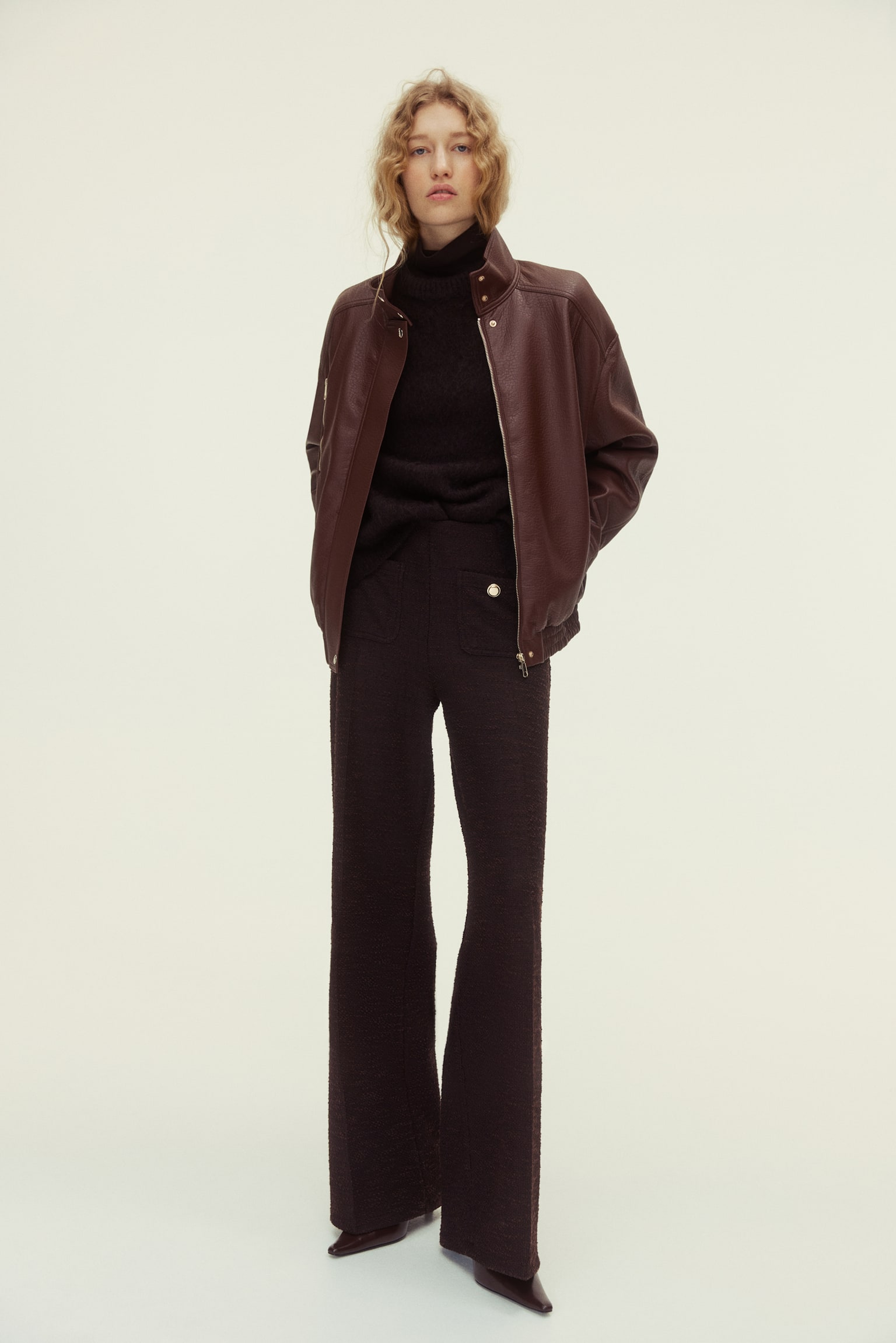 מכנסיים בגזרה ישרה - חום כהה/שחור מלאנז' - 6