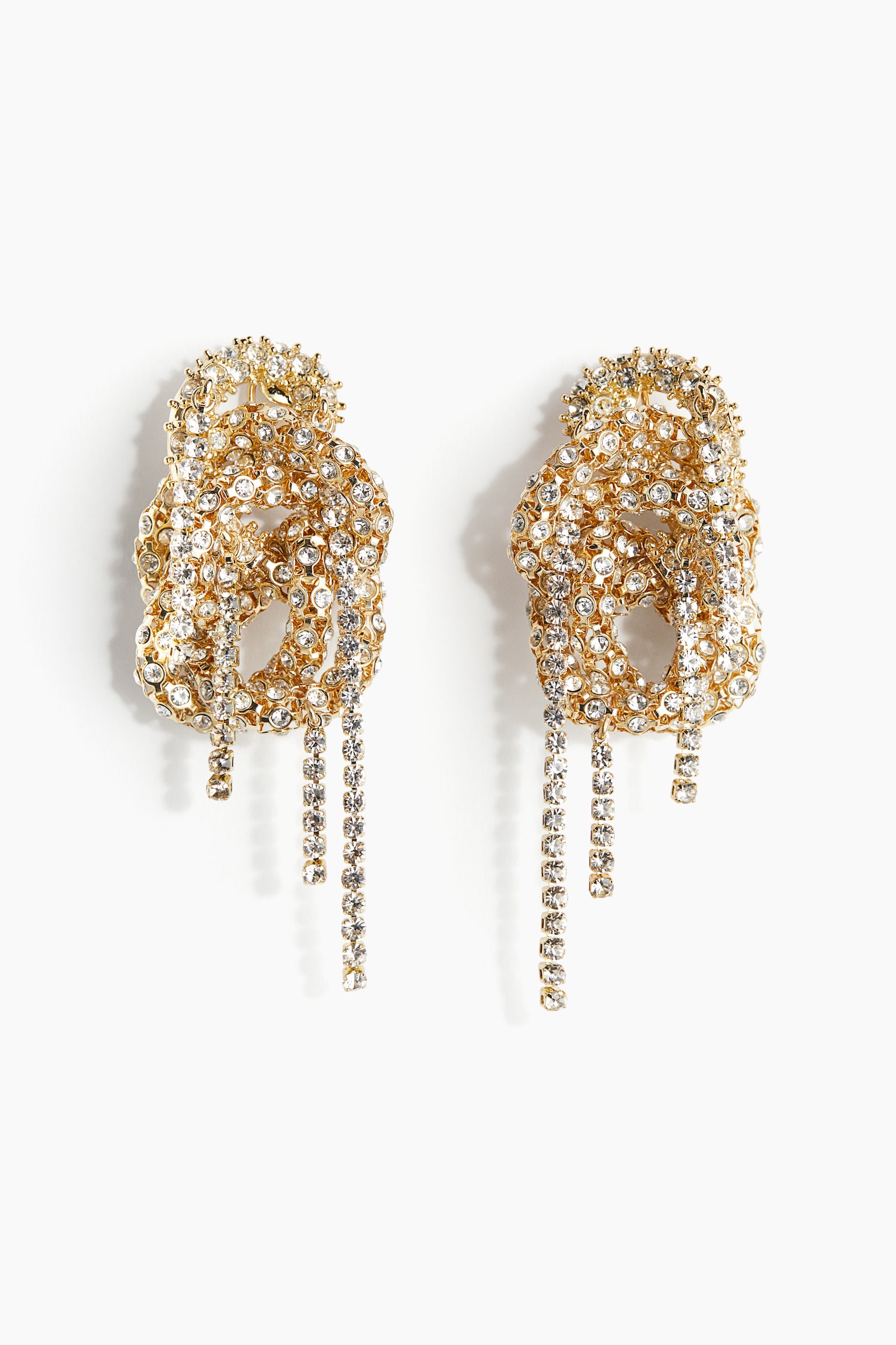 Rhinestone-chain cluster clip earrings - Gold-coloured - 2