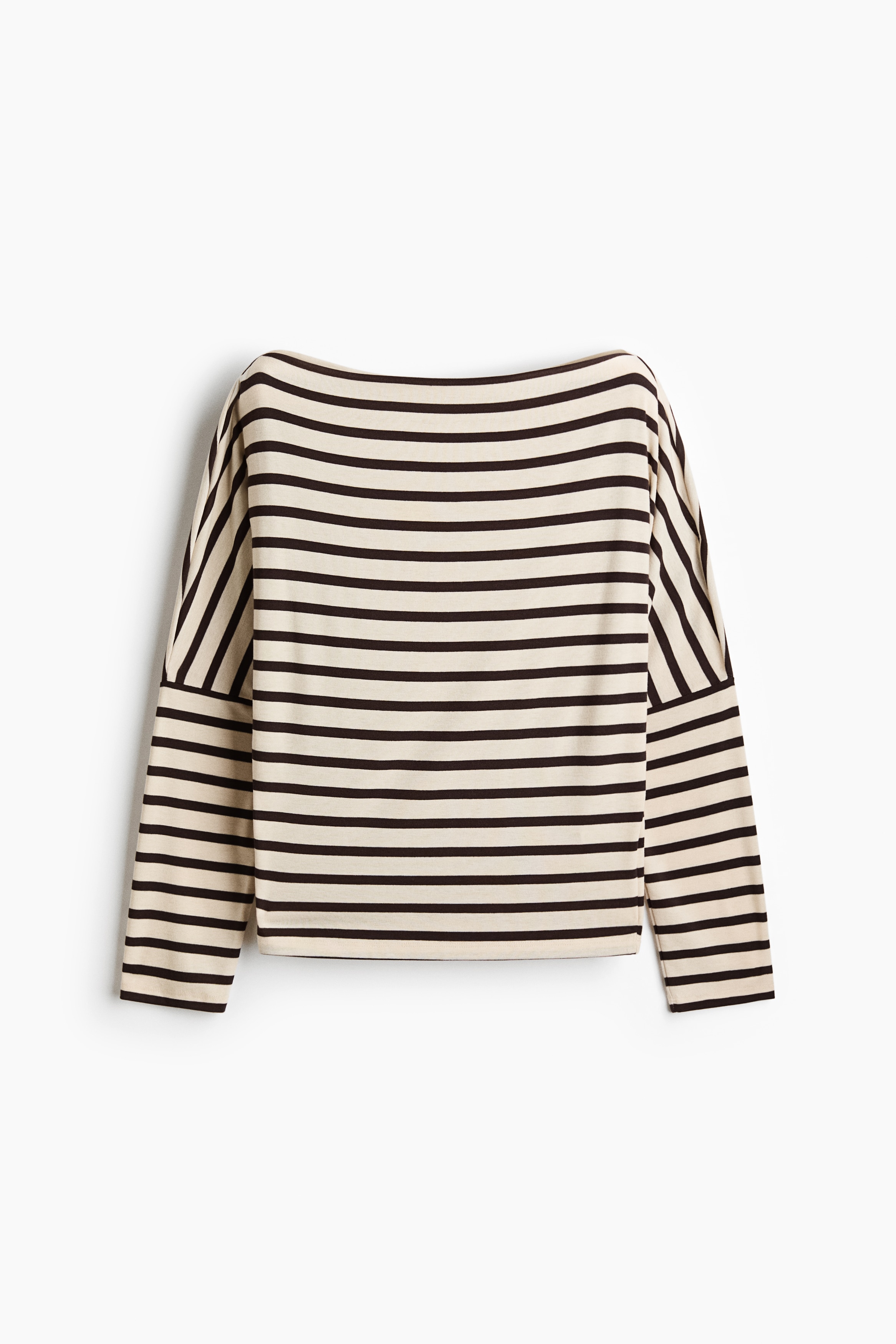 Boat-Neck Top - Cream/dark brown striped/White/black striped/Black