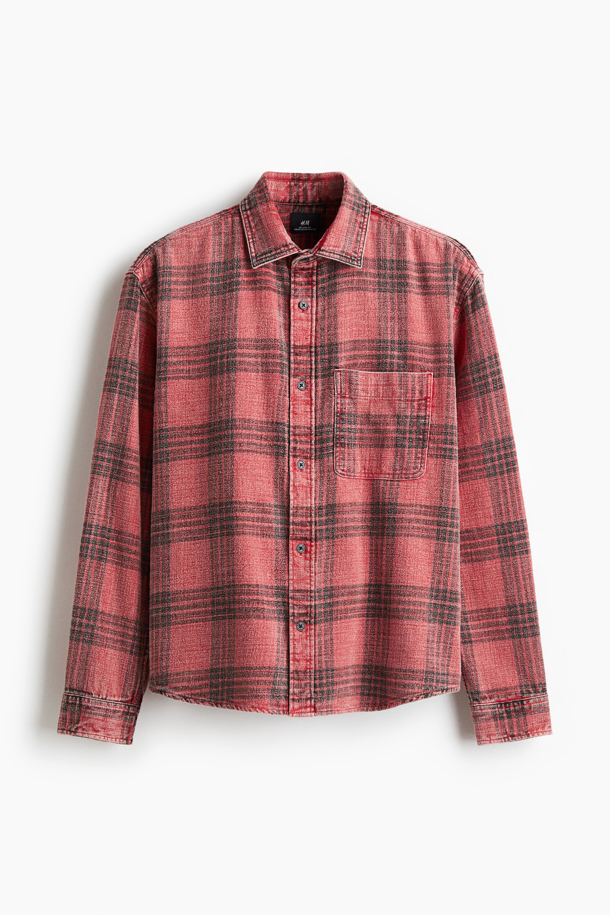 Loose Fit Washed Flannel Shirt - Red/Check
