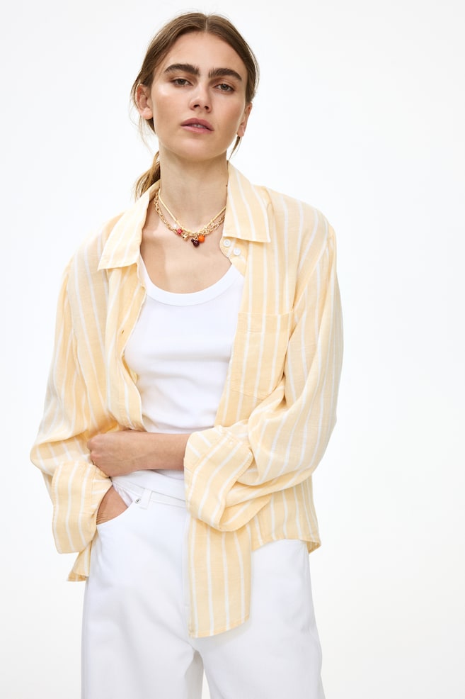 Linen-blend Shirt-Light yellow/striped - 4