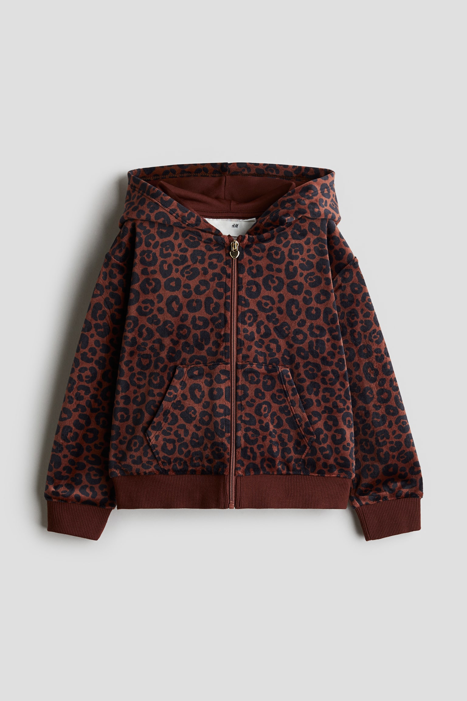 Velour zip-through hoodie - Brown/Leopard-print/Light turquoise/Pink/Light purple/Natural white - 1