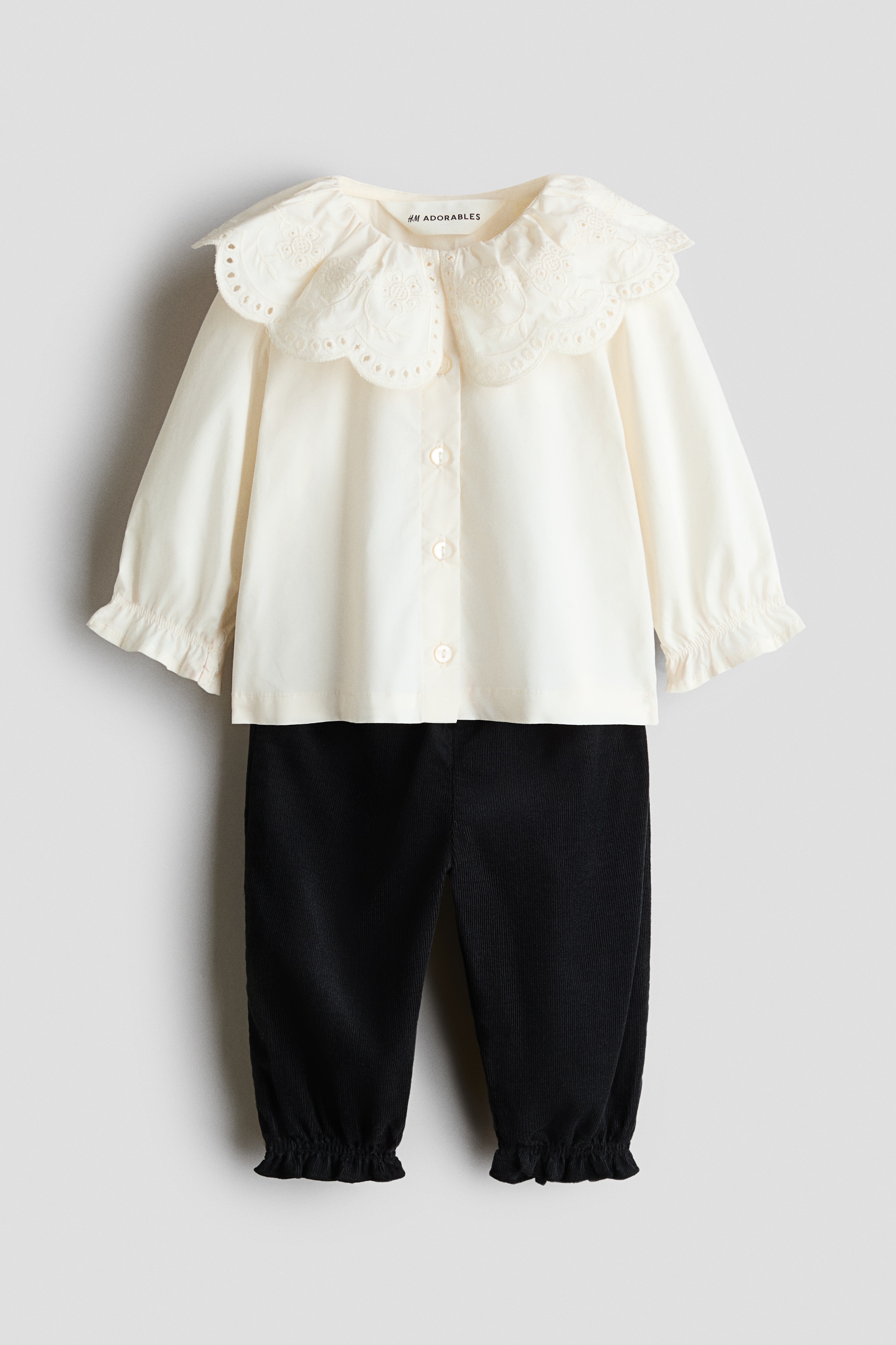 2-teiliges Set mit Bluse und Hose - Dunkelgrau/Cremefarben