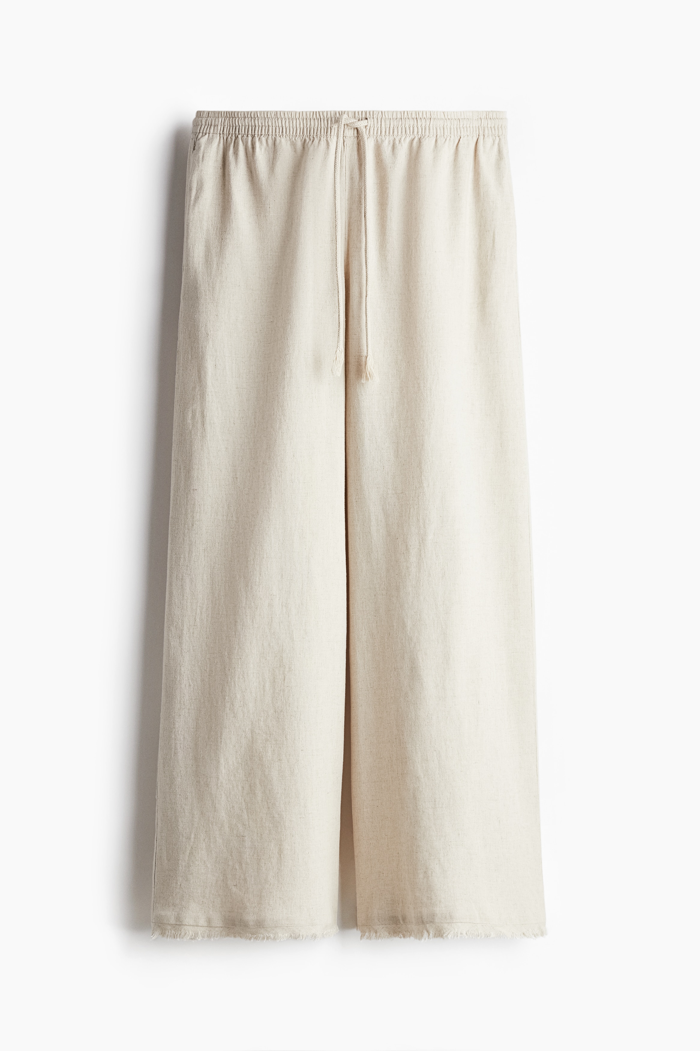 Pantalón en mezcla de lino con cordón de ajuste - Beige claro/Blanco/Rayas/Gris oscuro/Rosa oscuro