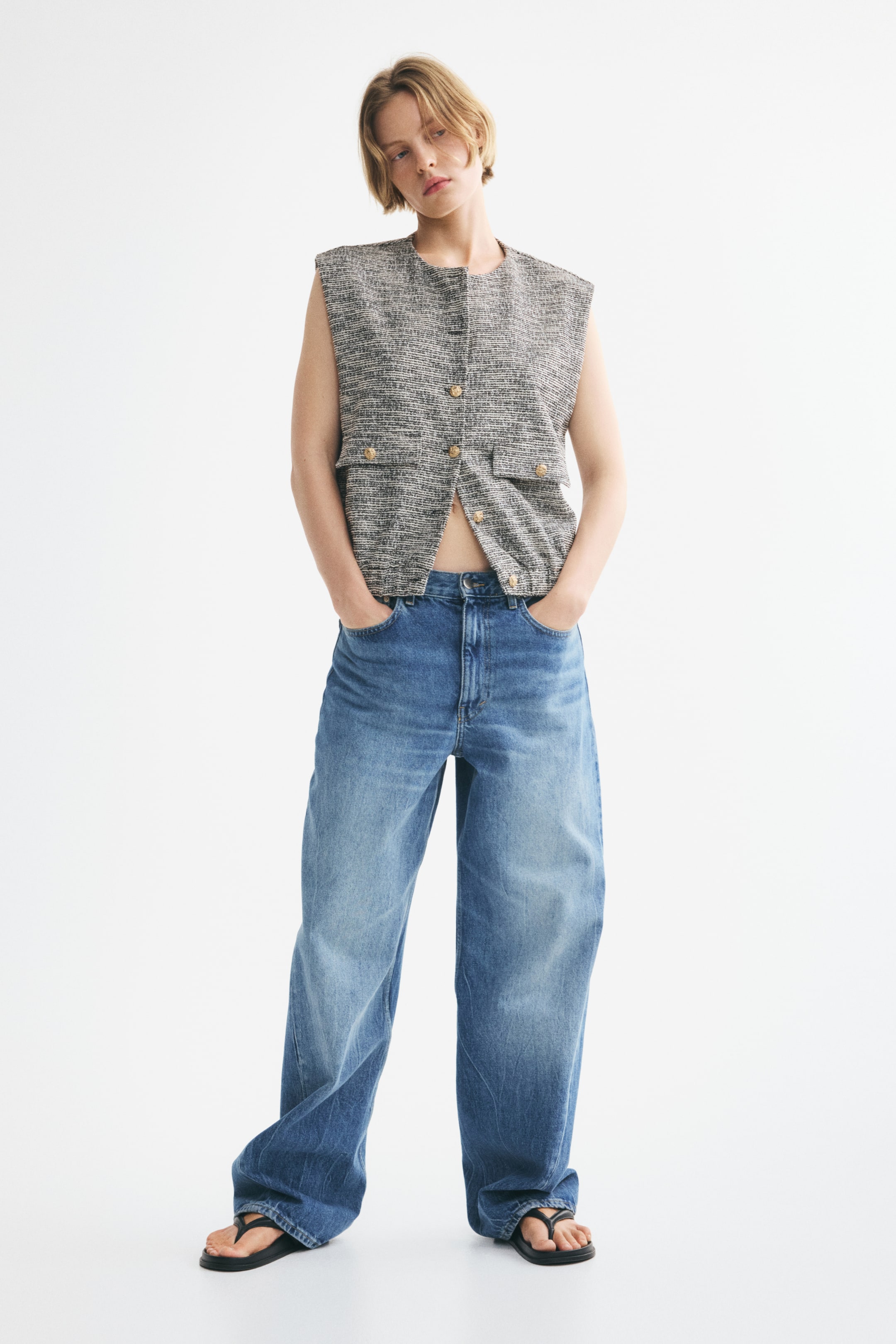 Oversized Bouclé-Knit Vest