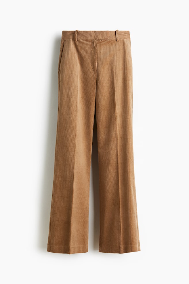 Pantalon à jambes semi-évasées en velours côtelé - Beige foncé/Noir - 1