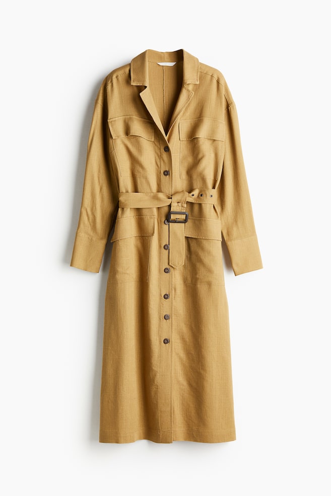 Robe chemise avec ceinture - Beige-jaune - 1