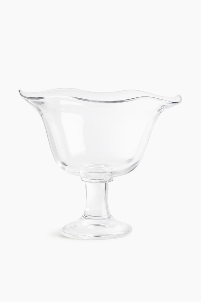 Footed Irregular-Shaped Glass Serving Bowl - Transparent - 1