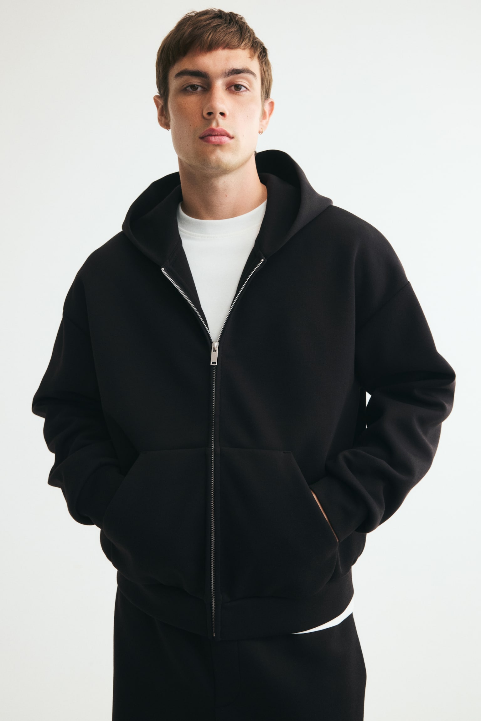 Мужская куртка H&M Oversized Interlock Hooded, цвет: Чёрный — фото 4