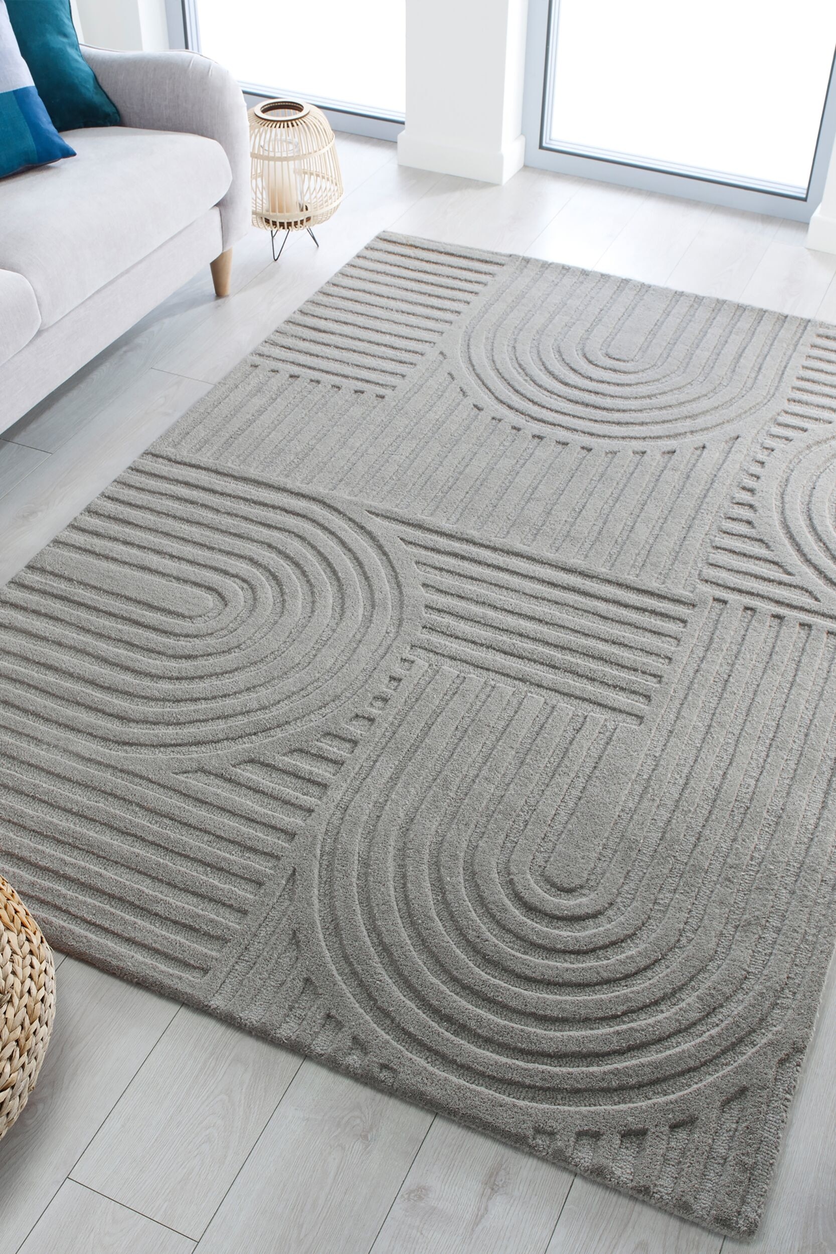 Zen Garden Modern Wool Rug - Grey/Natural/Pale Greenish Blue/Ochre