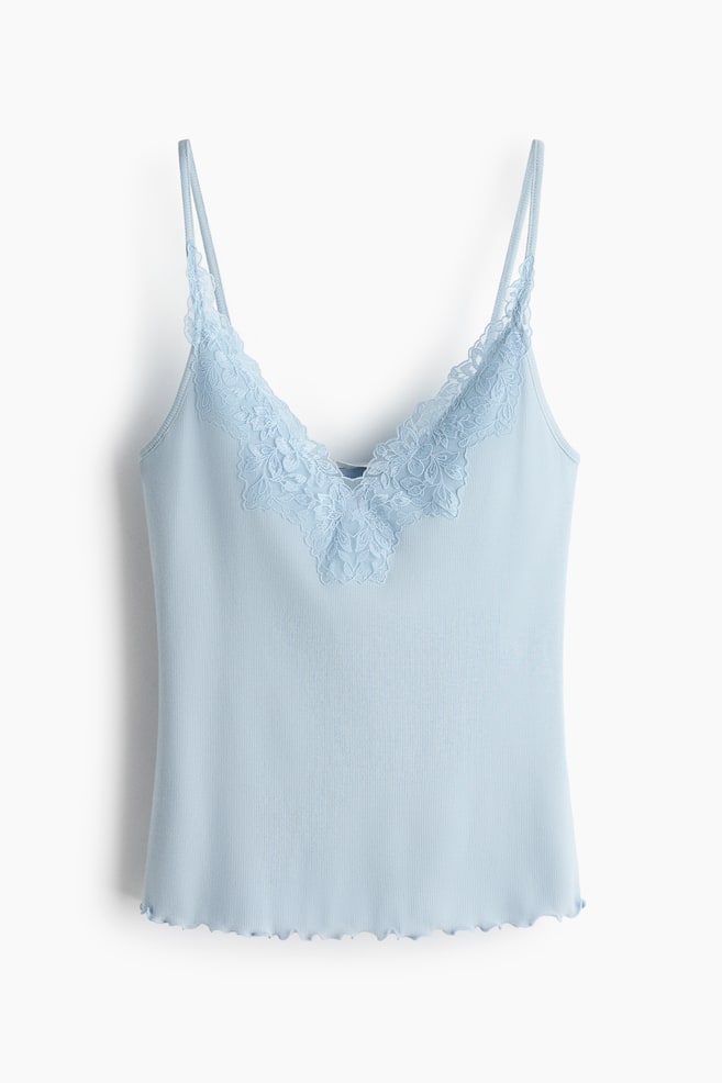 Lace-Trimmed Camisole Top - Light blue - 1