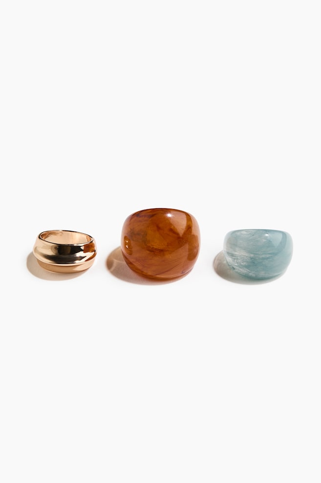 3-pack rings - Gold-coloured/Dusty blue/Gold-coloured/Red/Gold-coloured/Dark blue - 1