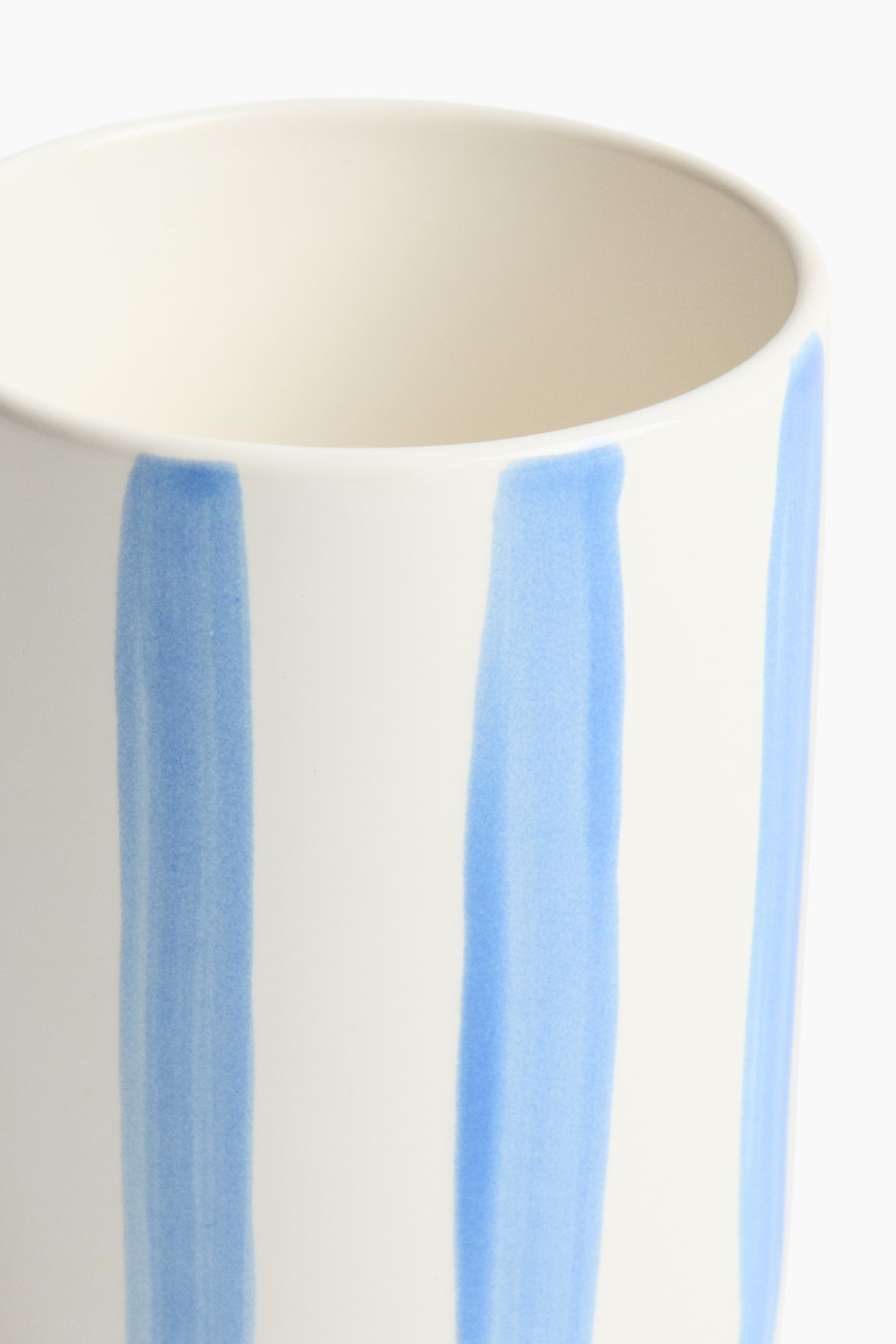 Stoneware toothbrush mug - White/Blue striped - 3