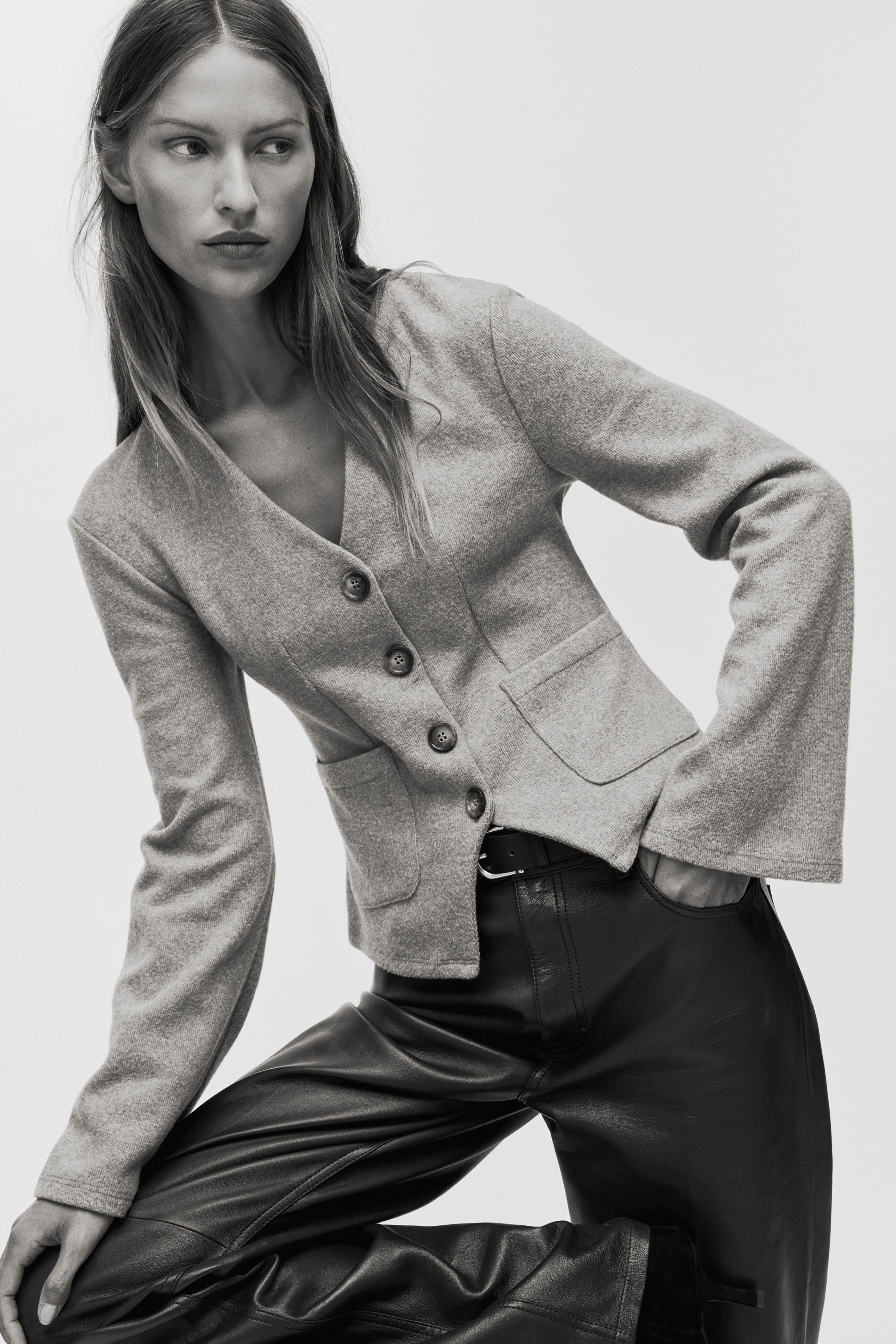 Cardigan in maglia a coste - Greige mélange