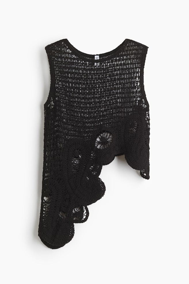 Top assimétrico com aparência de crochet - Preto/Creme - 1