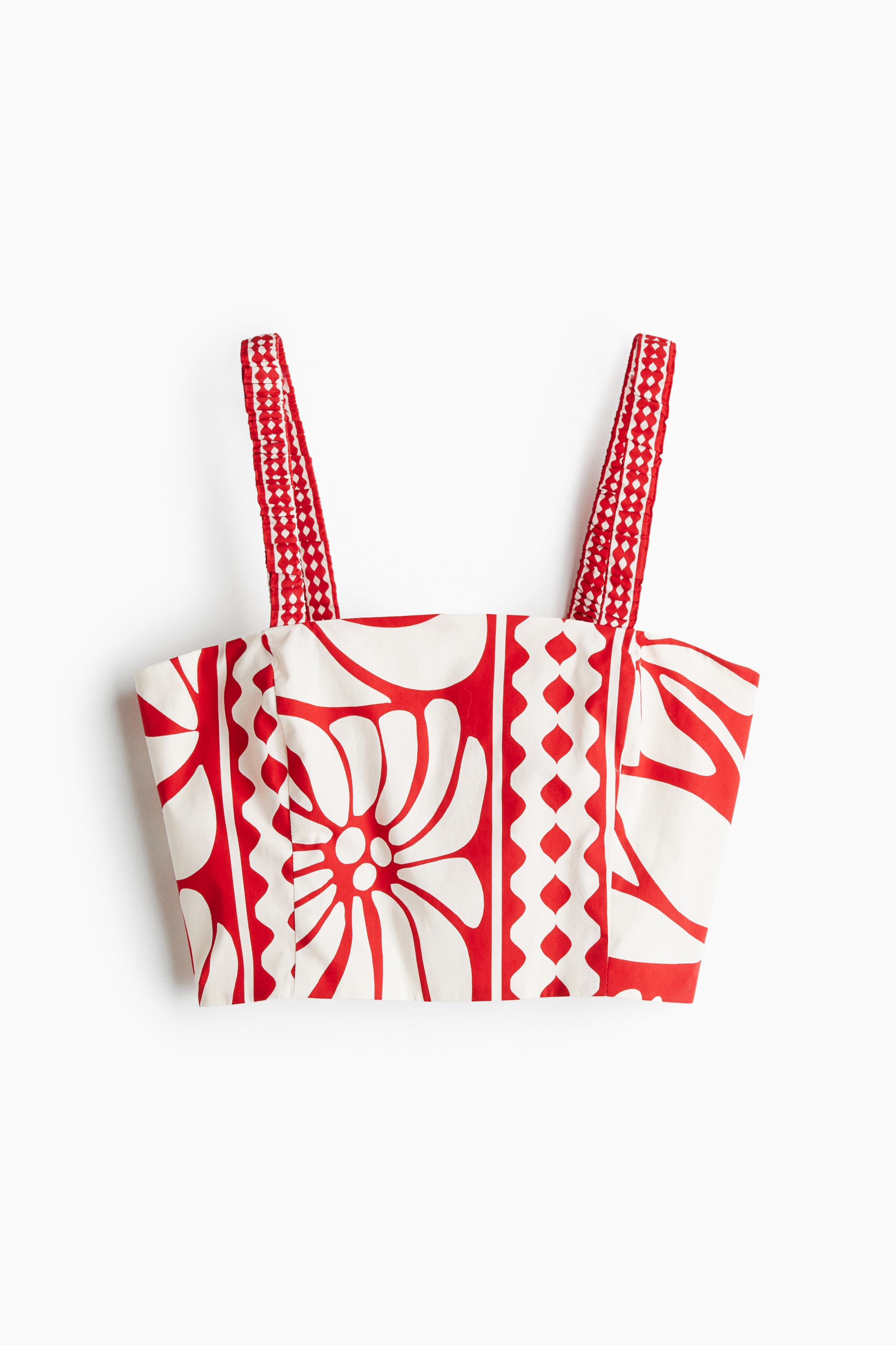 Cropped Poplin Top - Bright red/Pattern