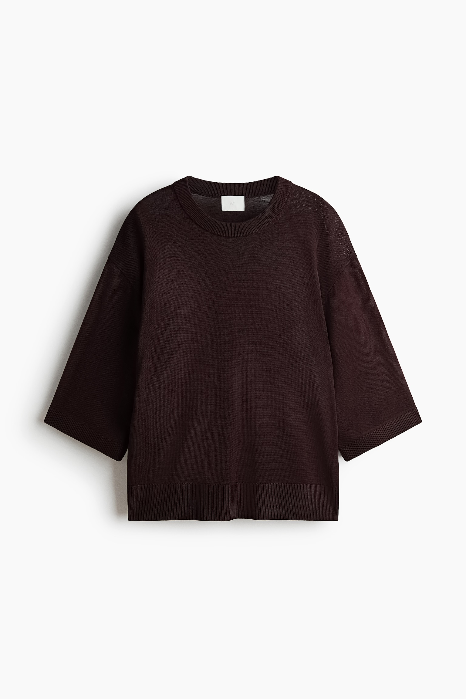 Short-sleeved fine-knit top - Dark brown/Light beige/Dark mole - 1
