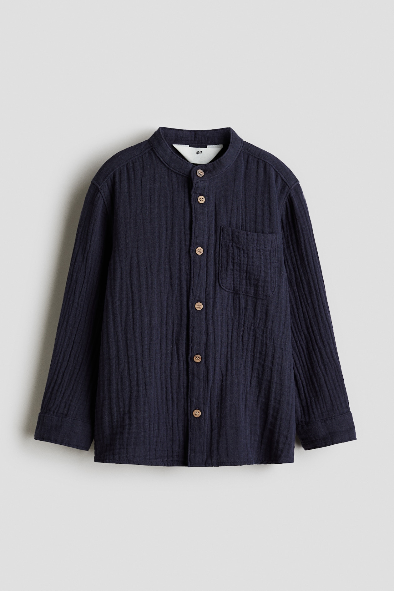 Navy blue Cotton Muslin Henley Shirt for kids | H&M US