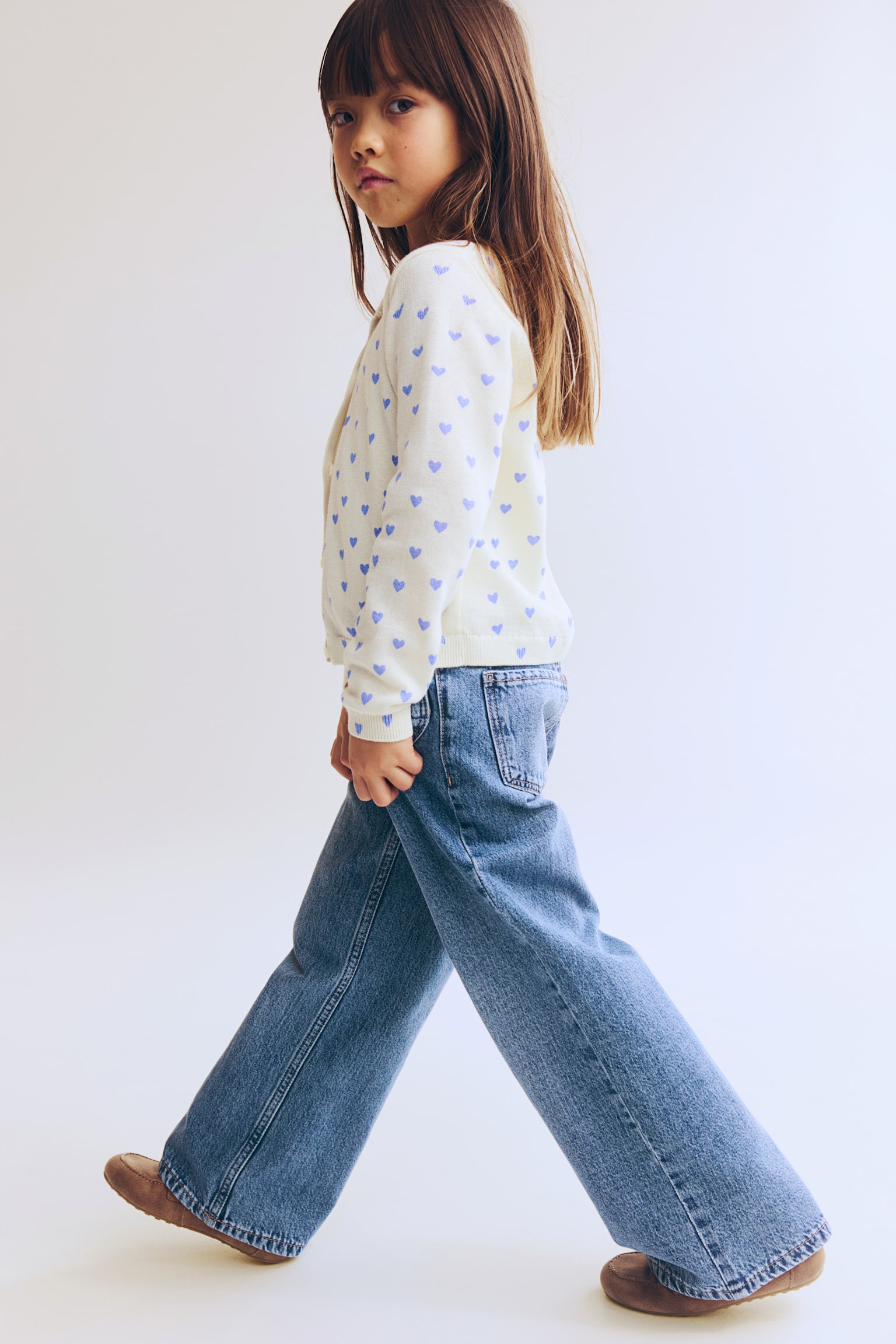 Motif-detail Wide Leg Jeans - Light denim blue - 3