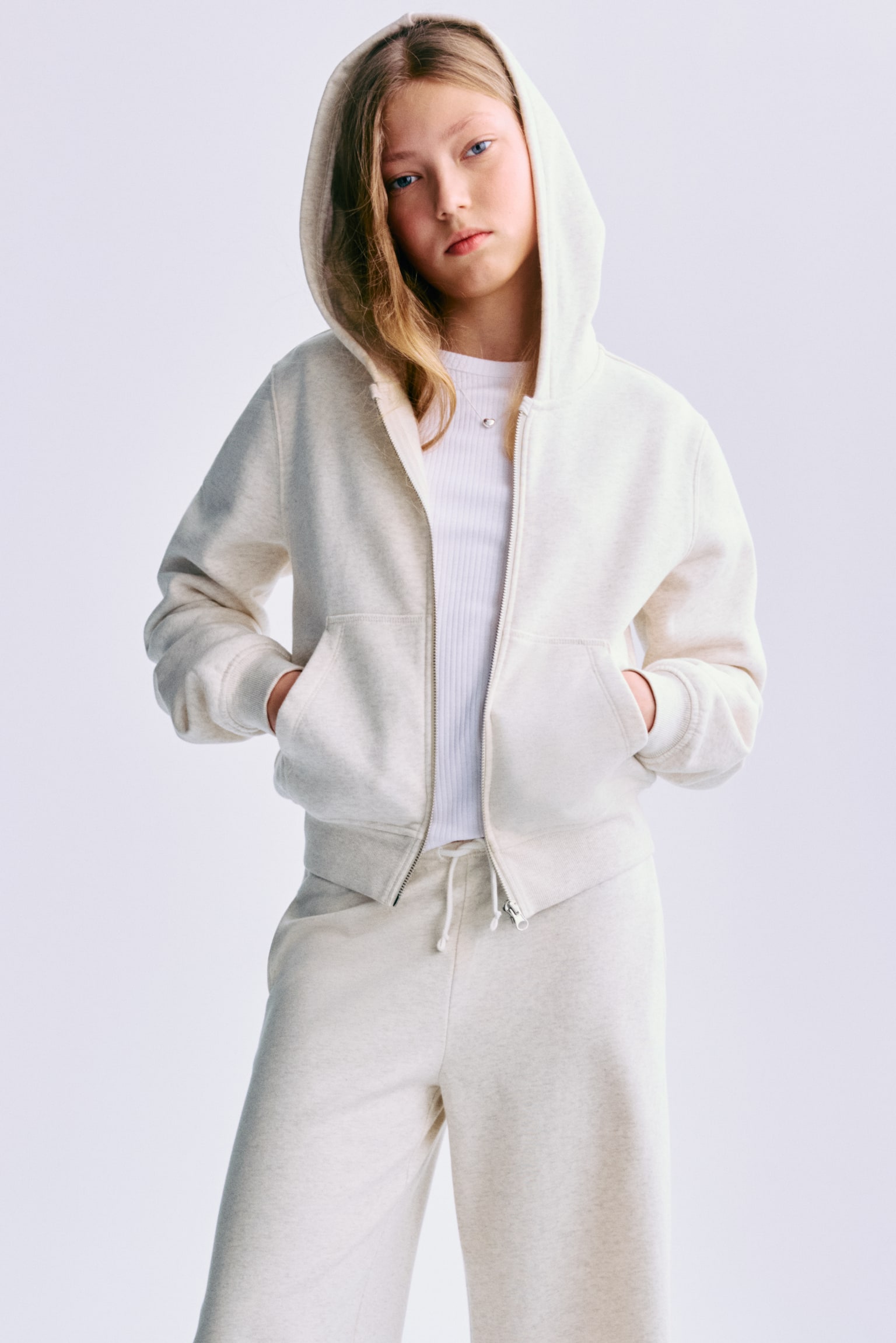 Детская куртка H&M Hooded, цвет: Кремовый меланжевый — фото 2
