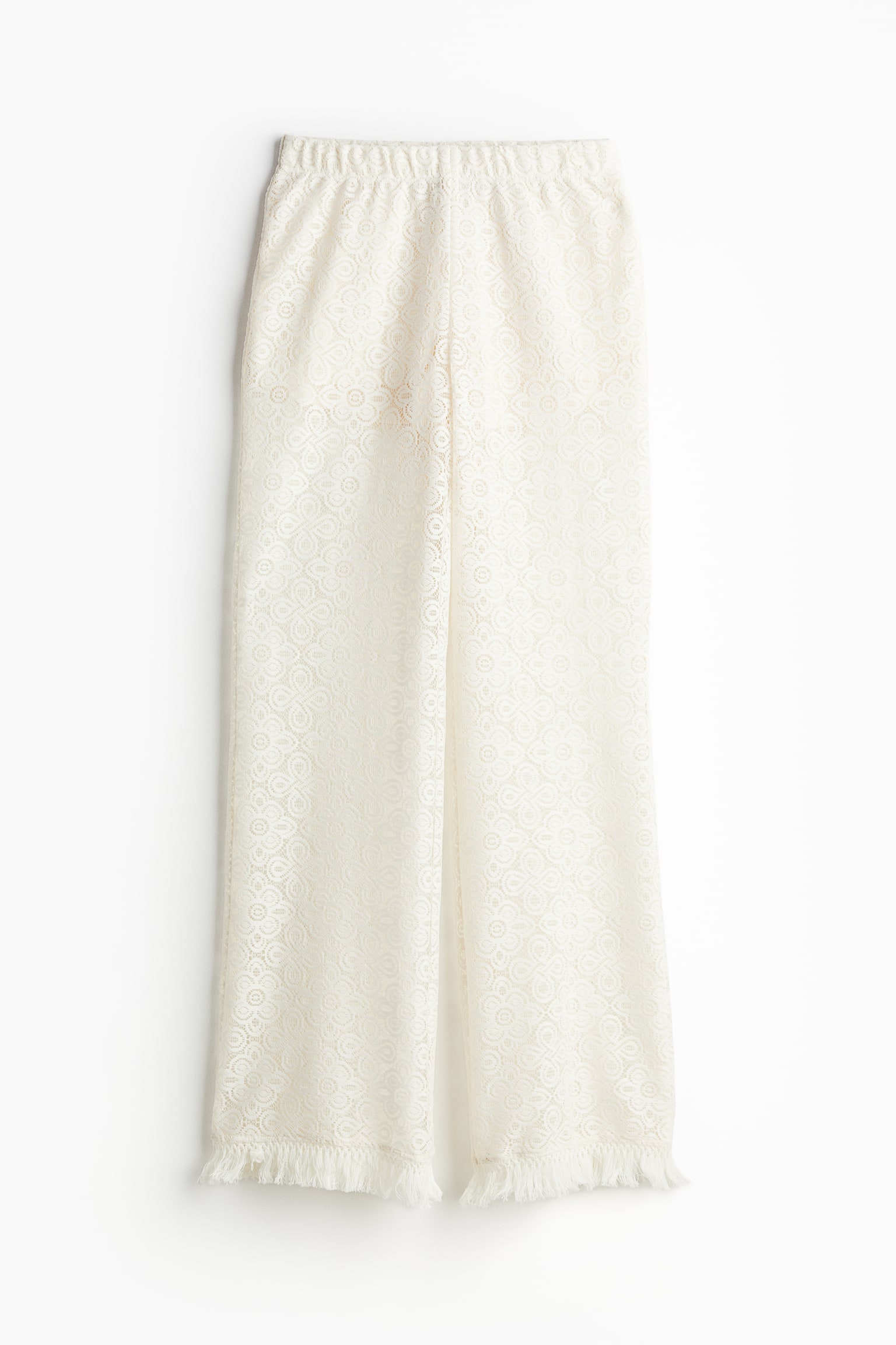 Fringe-trimmed flared lace trousers - Natural white - 2