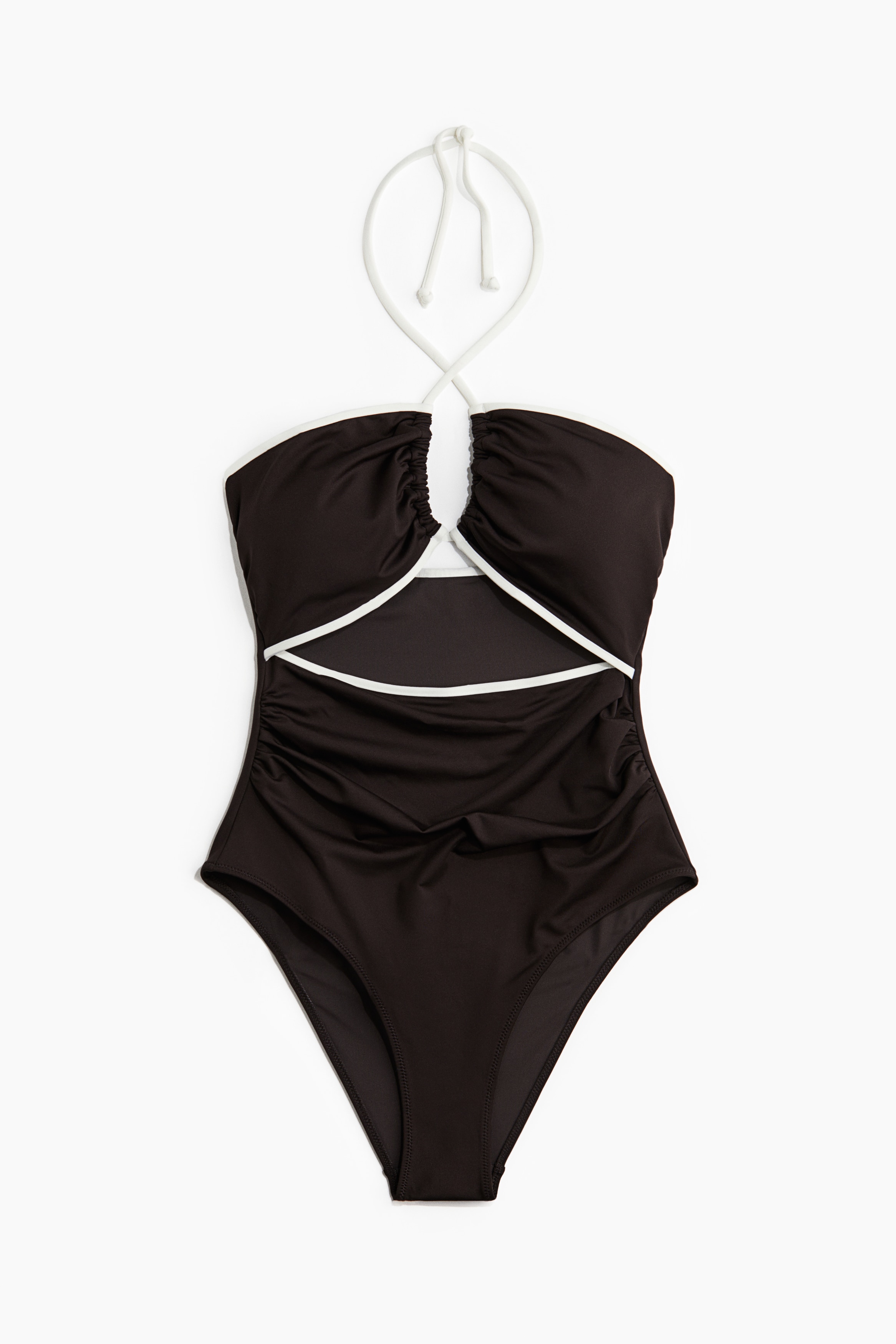 Cut out-baddräkt med vadderade kupor - Mörkbrun