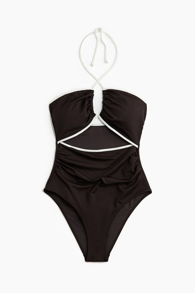 Padded-cup cut-out swimsuit - Dark brown/Turquoise/Burgundy - 1