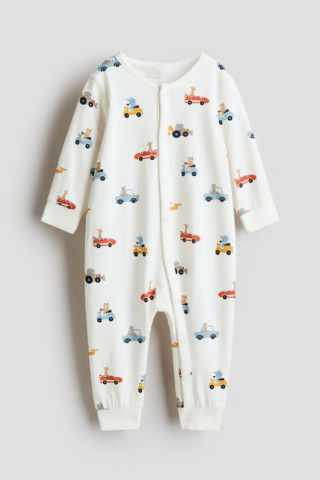 Patterned sleepsuit - White/Vehicles/Dark grey/Ghosts/Light green/Bunnies/Light blue/Teddy bears/Dark grey/Ghosts/Black/Skeleton/Light pink/Hearts/Light turquoise/Dinosaurs/White/Hearts/Light beige/Puppies/Cream/Floral/Light dusty pink/Floral/Light blue/Cherries/White/Dogs - 1