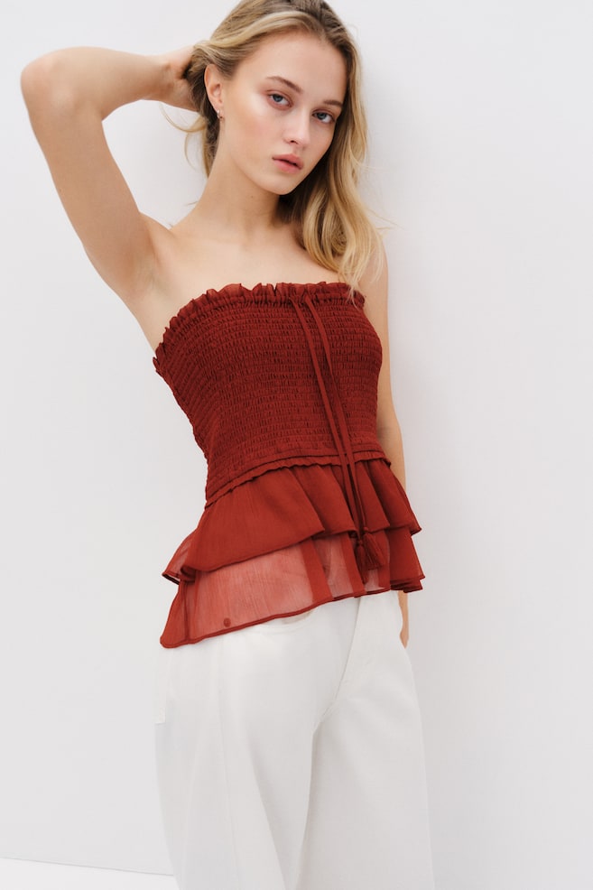 Smocked Bandeau Top - Dark red/Orange/paisley/Beige/paisley - 2
