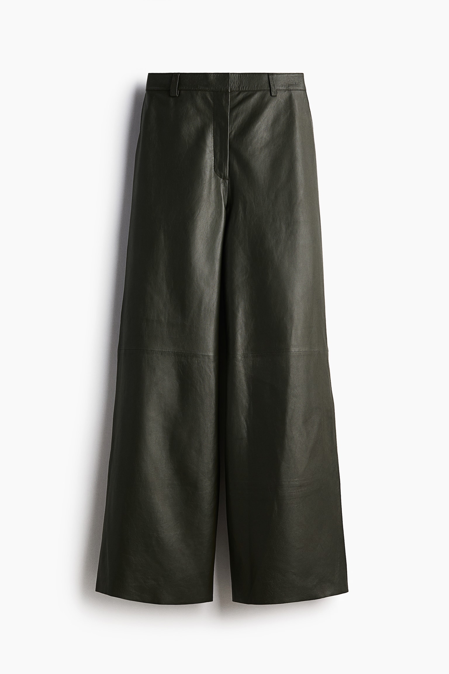 Straight leather trousers - Dark khaki green/Black - 2