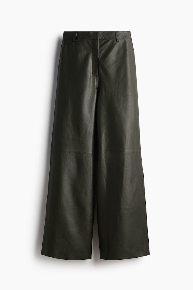 Straight leather trousers - Dark khaki green/Black - 1
